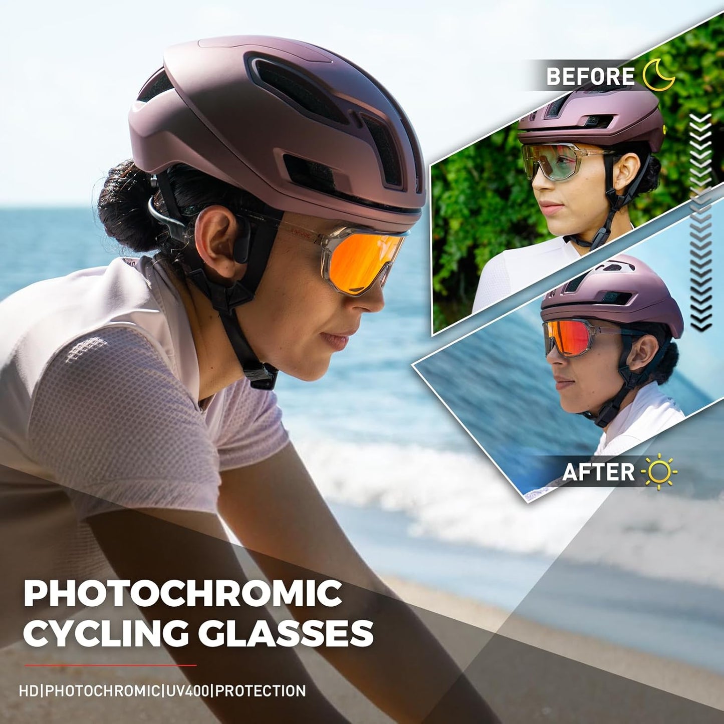 KAPVOE Photochromic Cycling Glasses for Men Women Mountain Bike Sunglasses Sports Goggles UV Protection K63