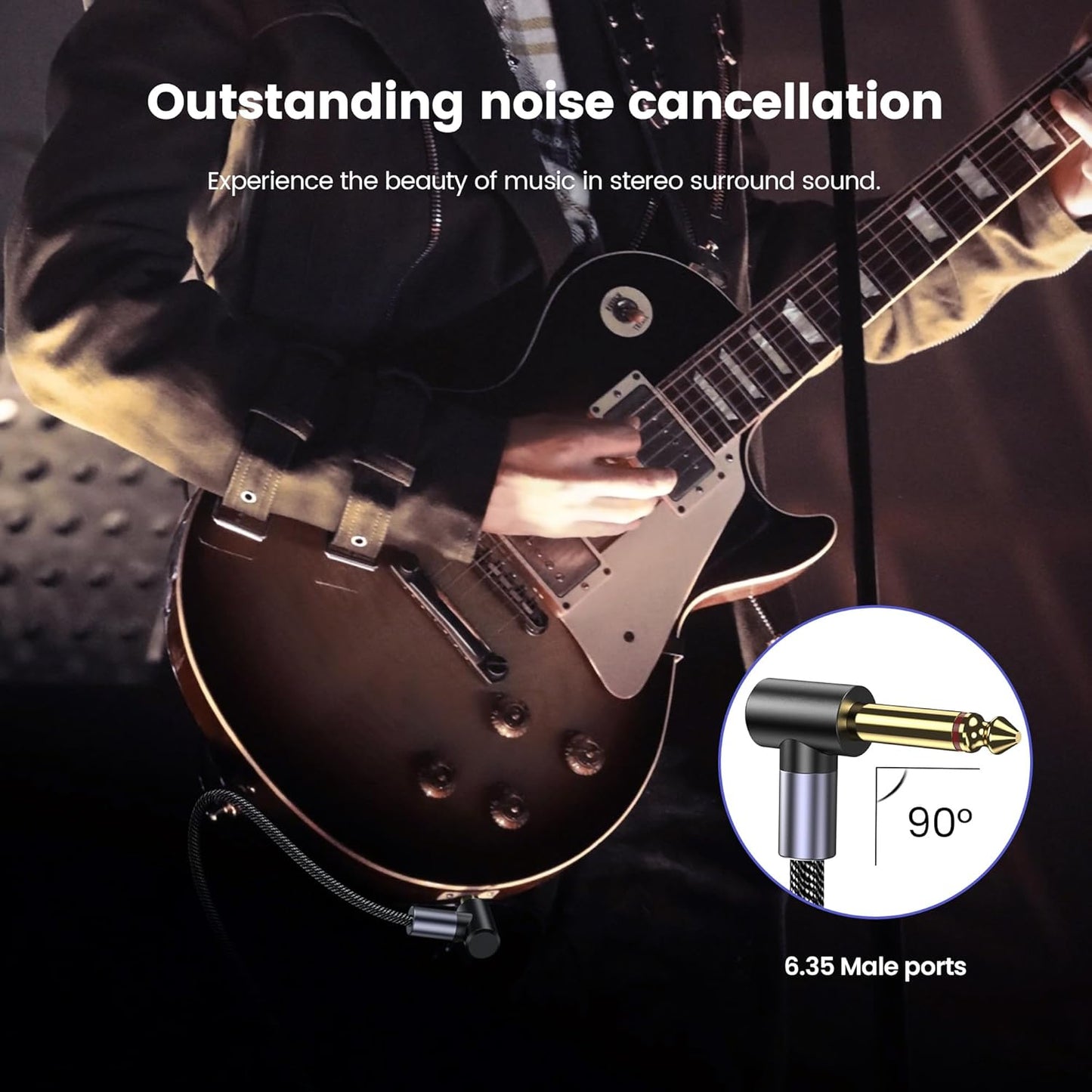 MOSWAG Guitar Cable 10 Ft, 1/4 Inch Right Angle Instrument Cable, Electric Guitar Cord, 1/4 Inch TS Electric Guitar Amp Cord Compatible Bass Guitar, Electric, Bass, Amplifier