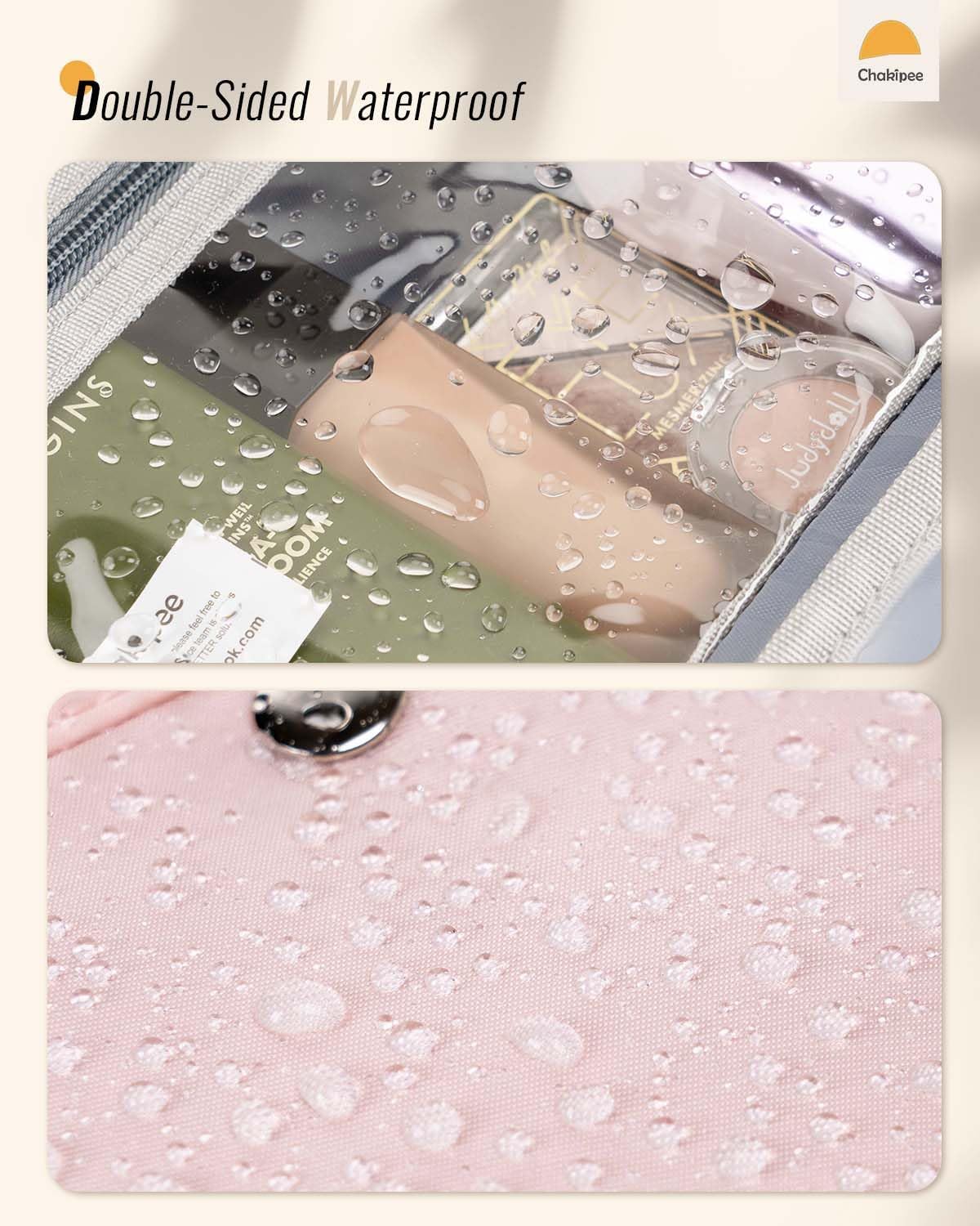 Chakipee Travel Hanging Toiletry Bag for Women - Waterproof Toiletries Bag Cosmetic Organizer Lightweight Bathroom with Clear Window for Essentials, Makeup, Shampoo Pink Medium