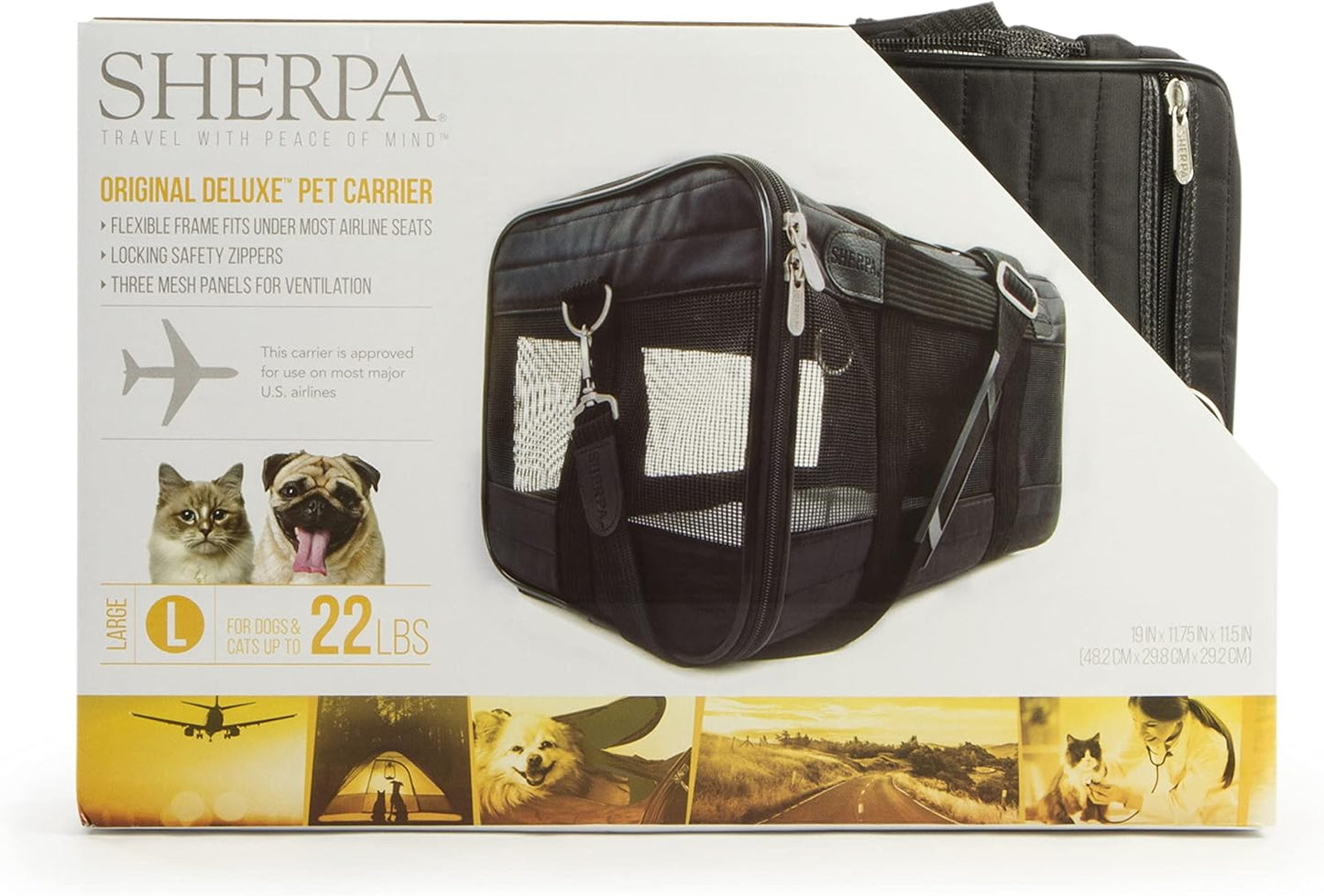 Sherpa Original Deluxe Travel Bag Pet Carrier, Airline Approved & Guaranteed-On-Board - Mesh Panels & Spring Frame, Locking Safety Zippers, Machine Washable Liner - Charcoal Gray, Medium
