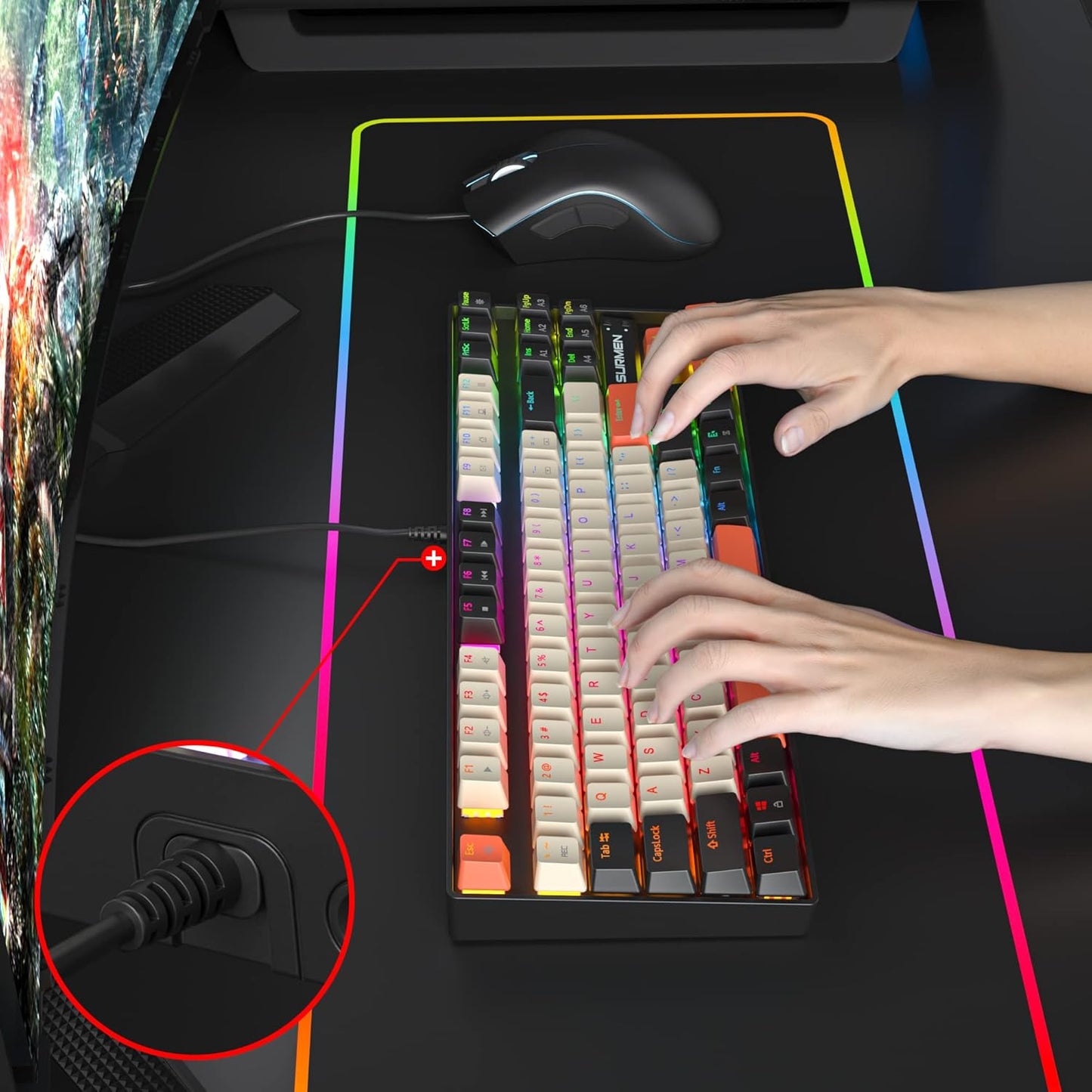 Fogruaden Full Size Mechanical Keyboard, Green Matcha Keyboard, Wired USB 104 Keys RGB Backlit Gaming Keyboard with Number Pad, Red Switches, NKRO Mechanical Keyboard for Windows Laptop PC Gamer