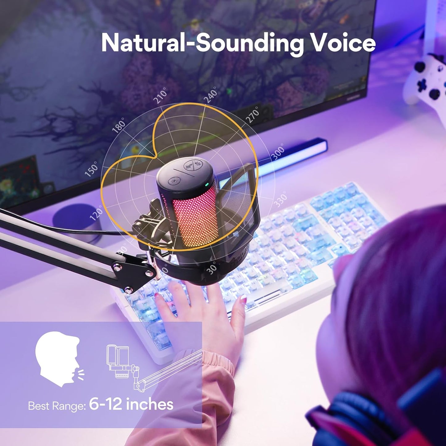 MAONO Gaming USB Microphone, Noise Cancellation Condenser mic with Mute, Gain, Monitoring, Boom Arm for Streaming, Podcast, Vocal, Twitch, YouTube, Discord, PC, Computer, PS4, PS5, Mac, DGM20S