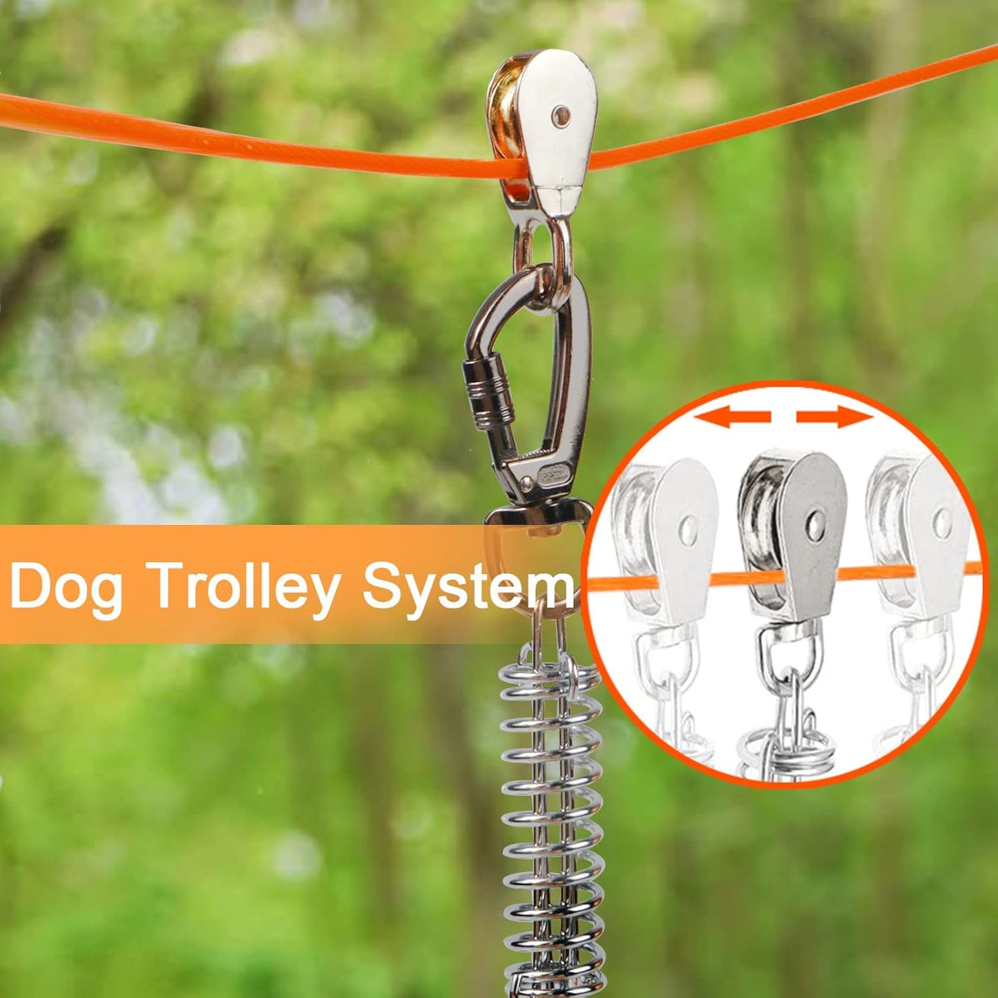 Snagle Paw Dog Tie Out Runner for Yard,Trolley System for Large Dogs,Heavy Duty Dog Run Cable with 10ft Pulley Runner Line for Dogs Up to 125lbs,Yard or Camping,75ft