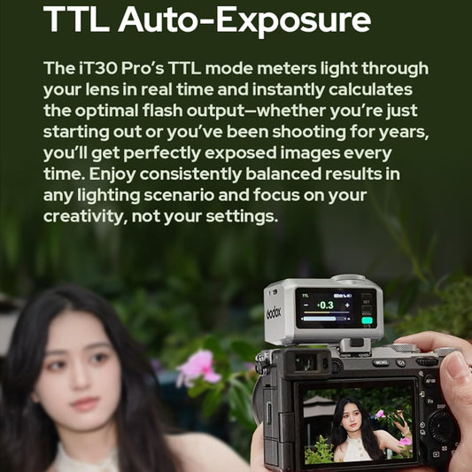 Godox iT30Pro S iT30Pro-S TTL Flash for Sony Camera, GN15 1.5s Recycle Time, 560 Full Power Flash, 1/8000 HSS, 2.4G Wireless, Built-in Lithium Battery, 2.8″ Full-Color Touchscreen Speedlight (Black)