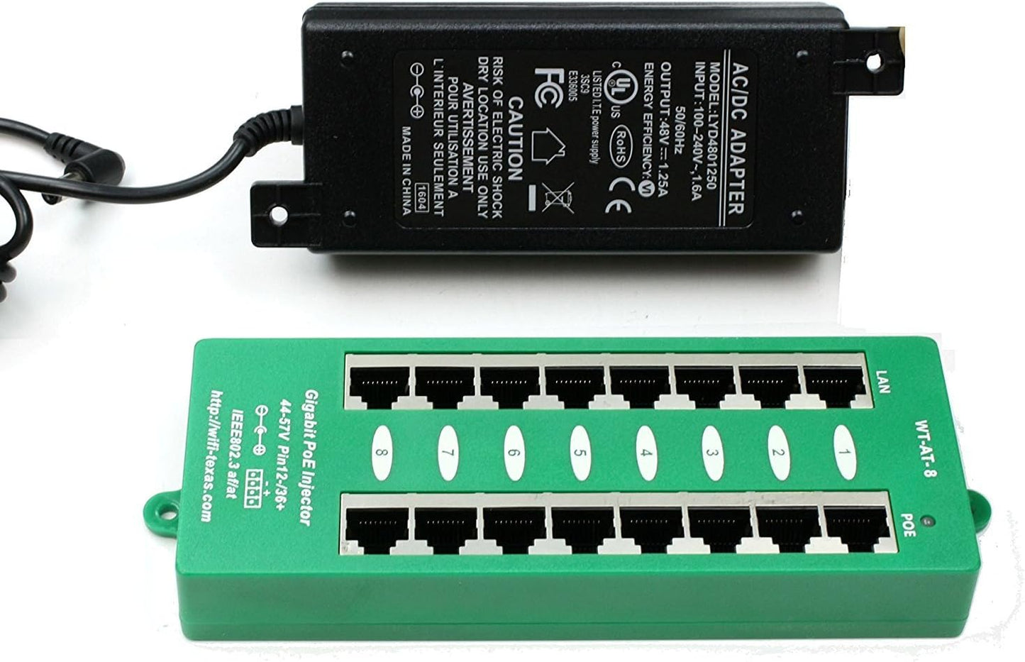 Purilite Select 8-Port Gigabit PoE Injector with 48V Power Supply – 60W Total Output for IP Phones, Cameras & Access Points