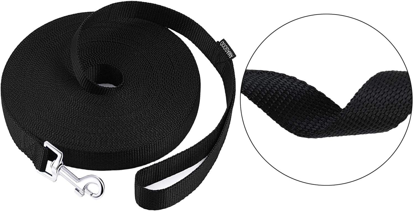 AMAGOOD Dog/Puppy Obedience Recall Training Agility Lead-15 ft 20 ft 30 ft 50 ft Long Leash-for Dog Training,Tie Out,Play,Safety,Camping (15 feet, Black)
