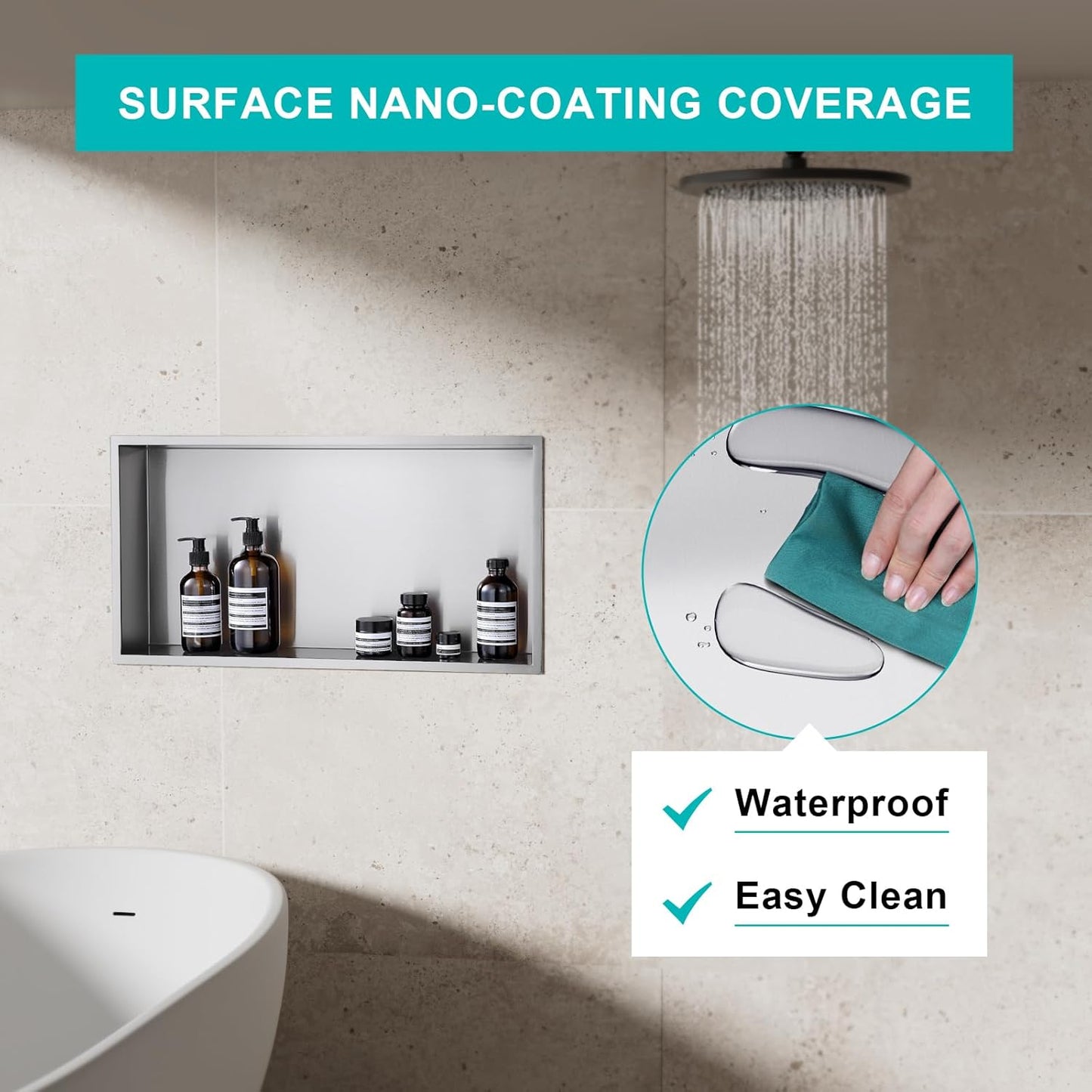 MENATT No Tile Shower Niche, Stainless Steel Wall Niche 13"X19"(Inner Size 12"X18"), Two-Tier Bathroom Shelf, NO Tile Needed Recessed Niche Shower for Bathroom Storage, Black