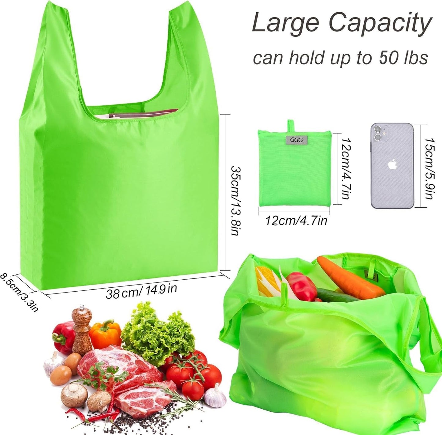 Purilite Select™ Reusable Grocery Bags – Heavy-Duty, Foldable, and Machine Washable (6-Pack