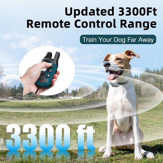 Bousnic Dog Shock Collar - 3300Ft Dog Training Collar with Remote for 5-120lbs Small Medium Large Dogs Rechargeable Waterproof e Collar with Beep (1-8), Vibration(1-16), Safe Shock(1-99) Modes (Blue) - PuriLite
