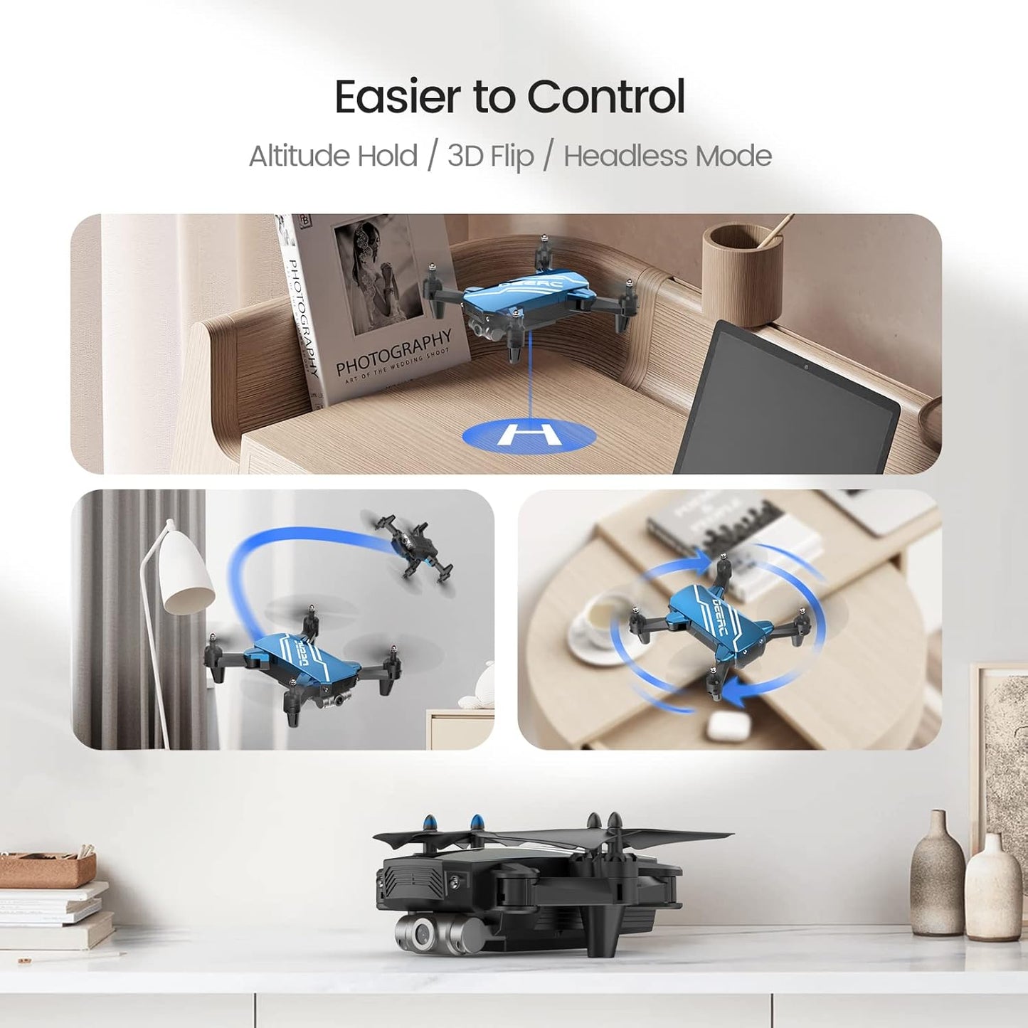 DEERC D20 Mini Drone Foldable for Kids with 720P HD FPV Camera Remote Control Toys Gifts for Boys Girls with Tap Fly,Auto Hover,Voice/Gesture Control,Speed Adjustment,2 Batteries,3D Flip