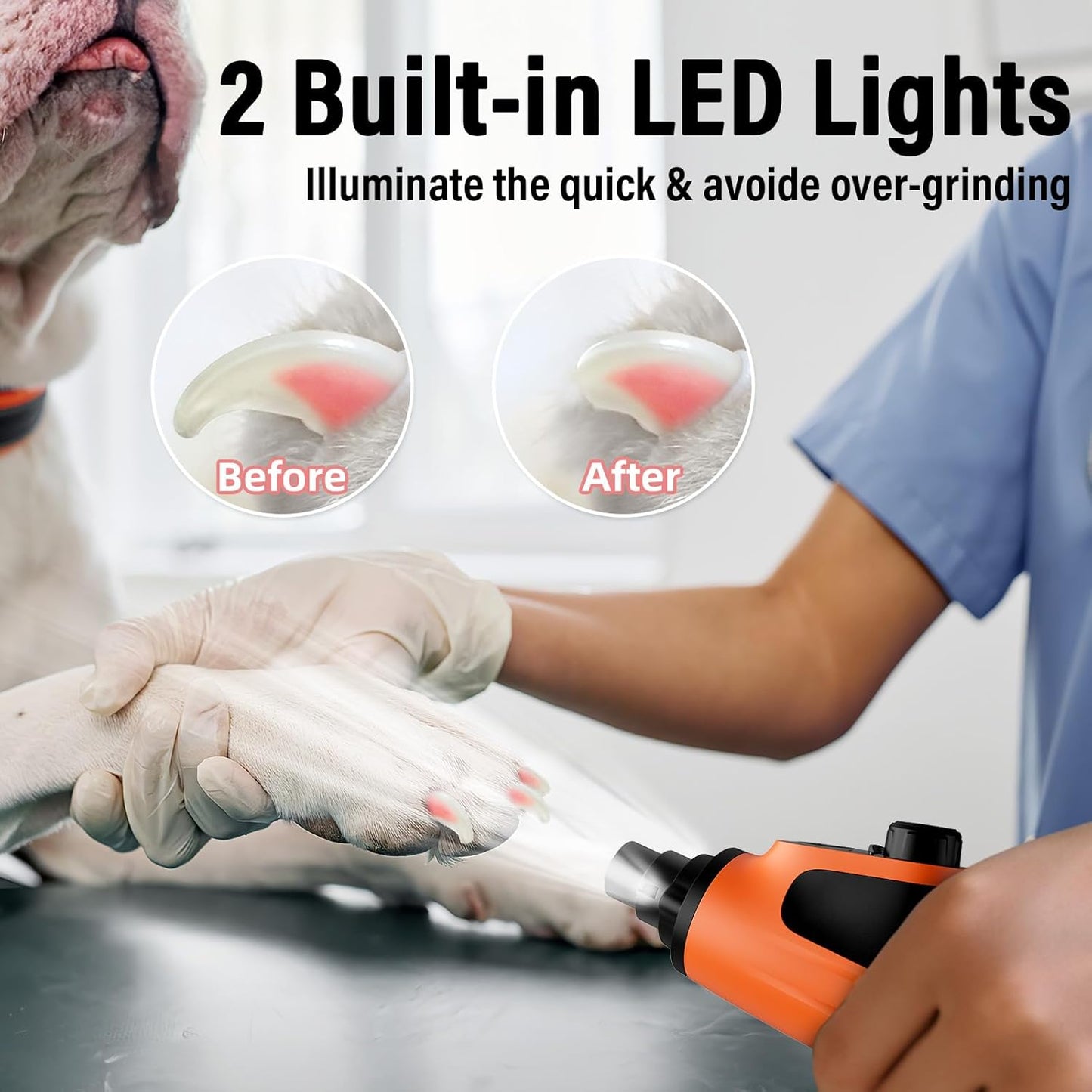 Casfuy Smart 6 Speed Dog Nail Grinder - Pet Nail Grinder with 2 LED Lights Super Quiet Rechargeable Electric Dog Nail Trimmer File Toenail Grinder for Large Medium Small Dogs (Red)