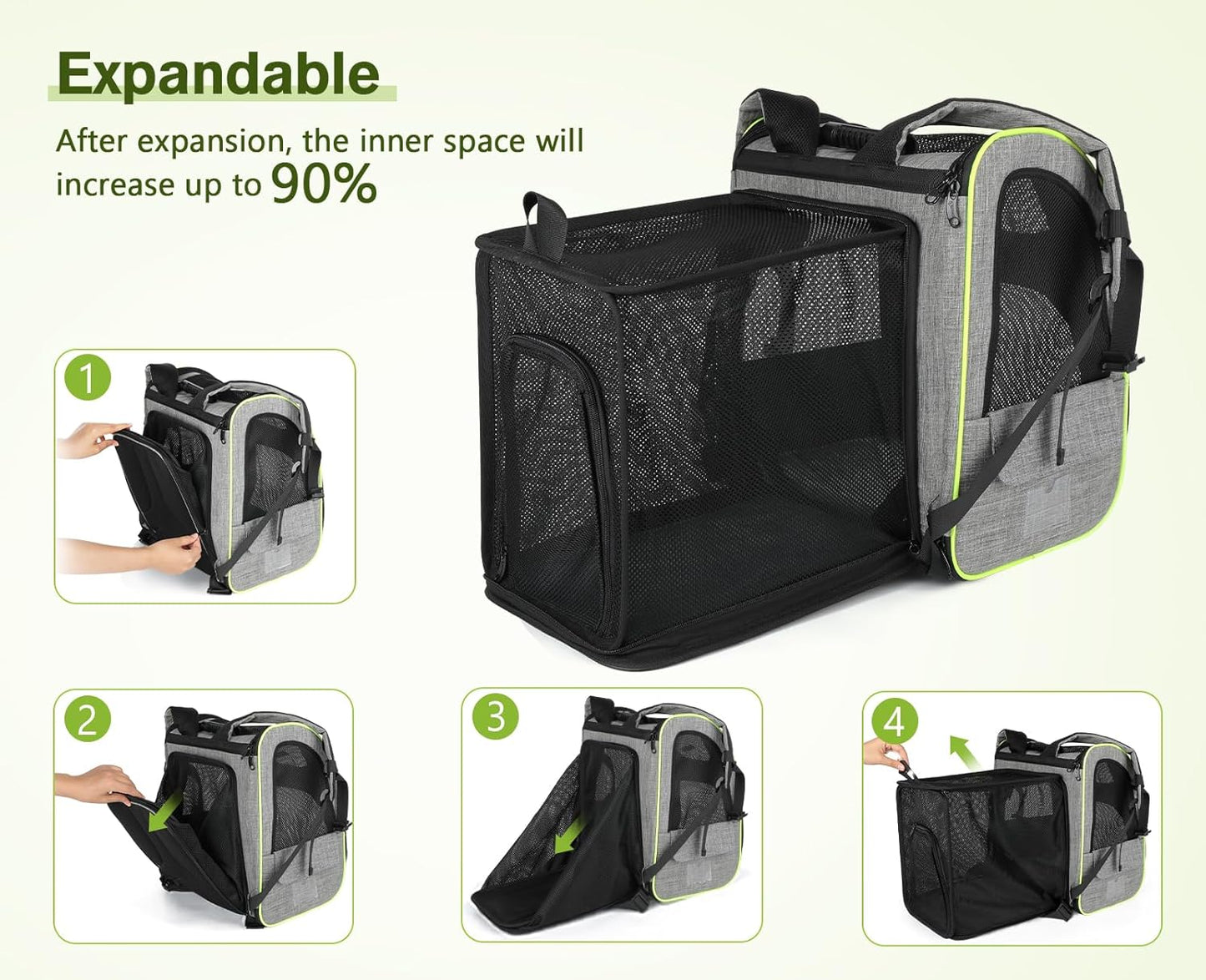 Pecute Pet Carrier Backpack, Dog Carrier Backpack Expandable with Breathable Mesh for Pets <6kg, Pet Backpack Carrier for Hiking Travel Camping Outdoor