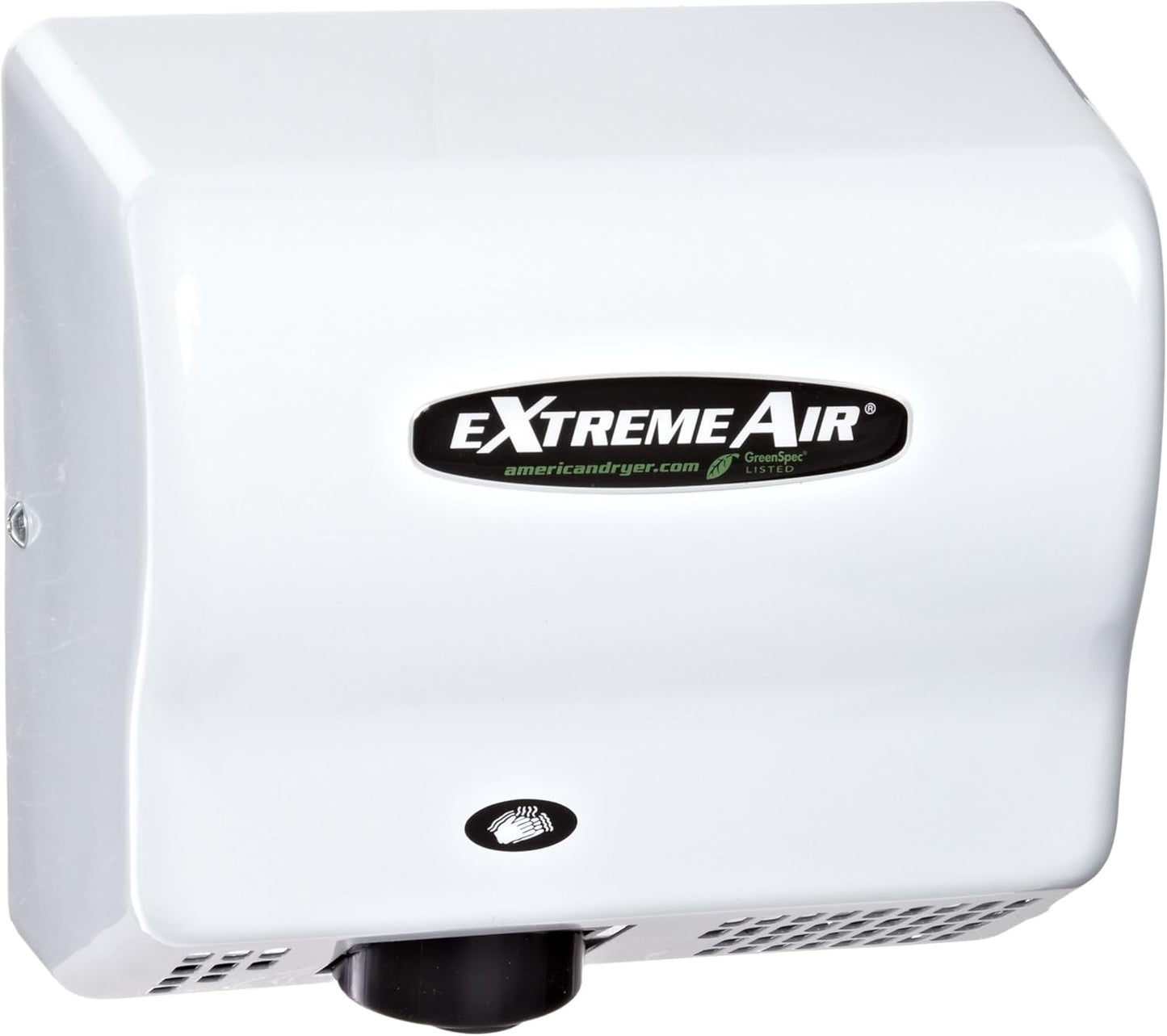 American Dryer Extreme Air GXT9-M Steel Cover High-Speed Automatic Hand Dryer, 10-12-Second Dries, 100-240V, 1,500W Maximum Power, 50/60Hz, White Epoxy Finish