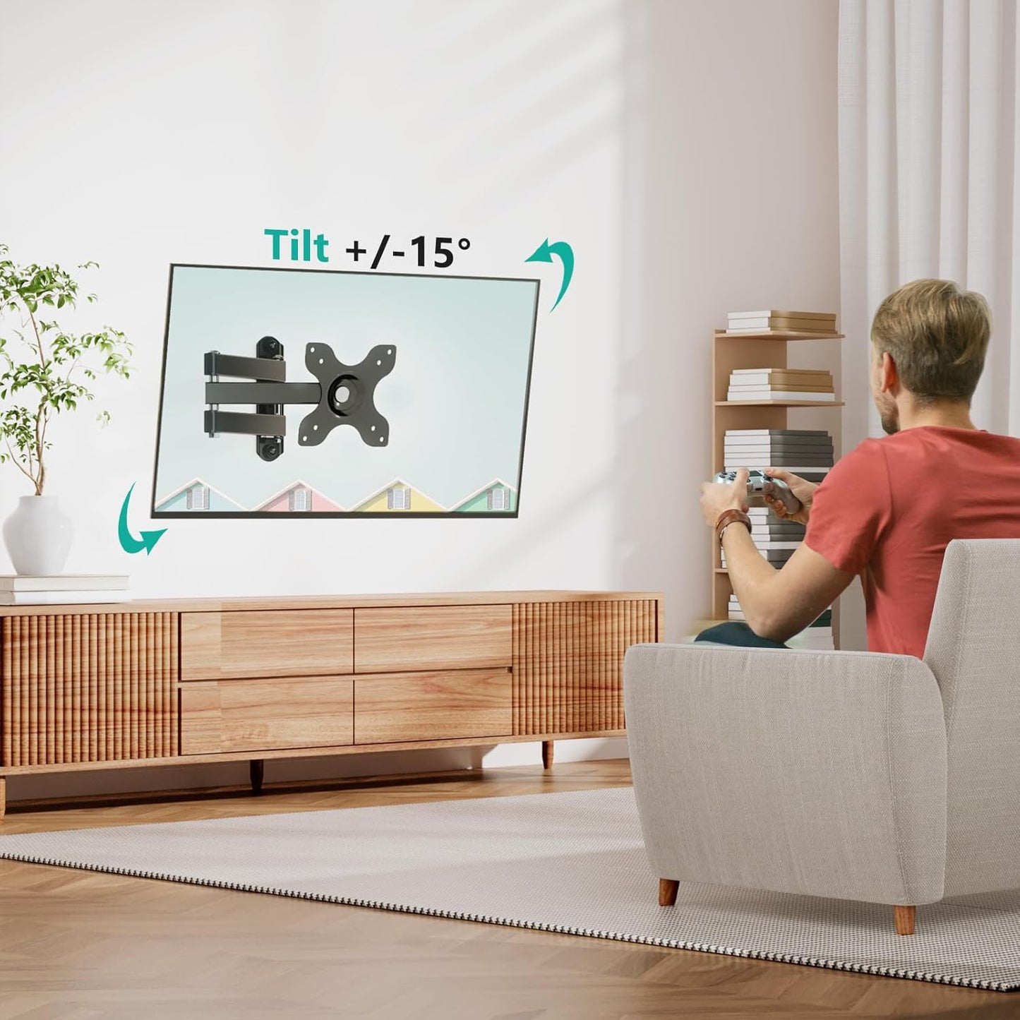 WALI TV Wall Mount, Swivel Tilt Rotate Full Motion TV Mount with Articulating 15" Extension Arm for Most 13-32 Inch LED LCD Flat Curved Screen TVs & Monitors, Mounting Holes up to 100x100mm, Black