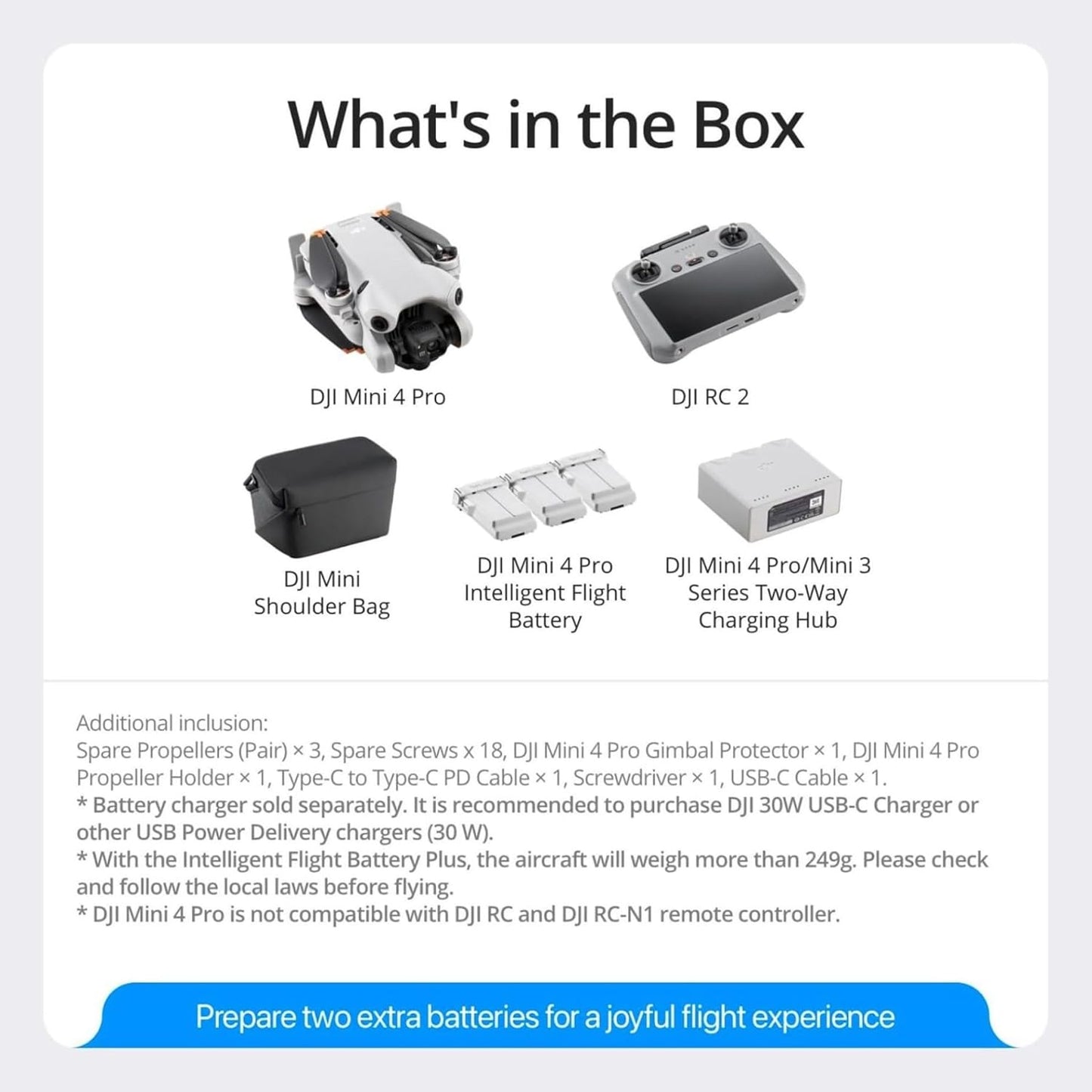 DJI Mini 4 Pro (DJI RC 2), Drones with Camera for Adults 4K, Under 0.549 lbs/249 g, 34 Mins Flight Time, 20km Max Video Transmission Distance, Omnidirectional Vision Sensing, Mini Drone for Beginners