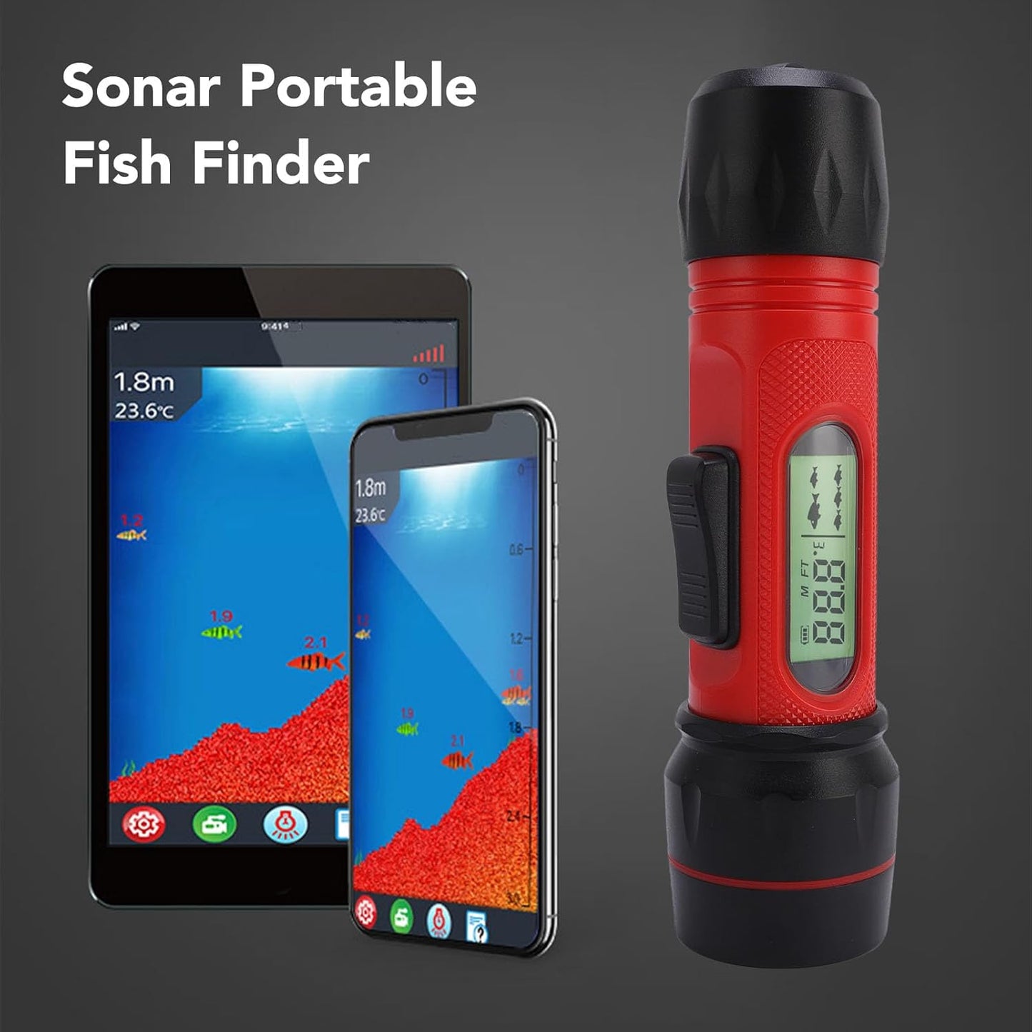 PUSOKEI Sonar Fish Finder, Portable Handheld Fish Depth Finder with LCD Screen and 45 Degree Detection Angle, for Kayak Boat Ice Fishing Water Proof IP68