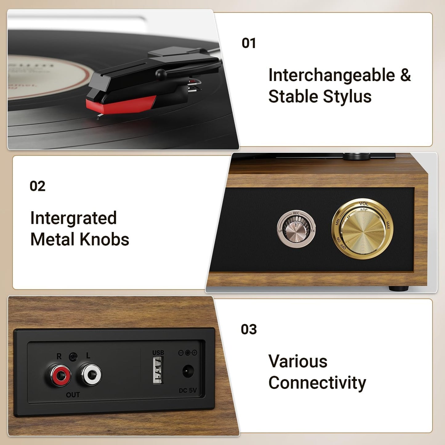 Record Player, FYDEE Vinyl Player with Bluetooth 3-Speed Turntable for Vinyl Records (33/45/78 RPM) with Built-in Bluetooth Receiver & Transmitter, RCA Out/USB in, Dust Cover (Ebony)