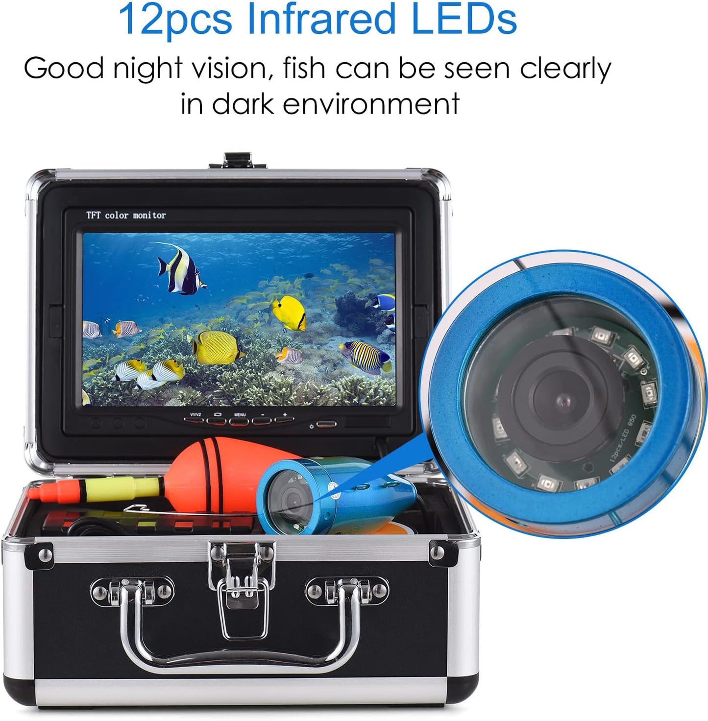 1200TVL Underwater Fishing Camera Fish Finder with 12 IR L-EDS 7Inch/9Inch LCD Display 15M/30M/50M Cable IP68 Waterproof for Sea Lake Boat Ice Fishing JOYID
