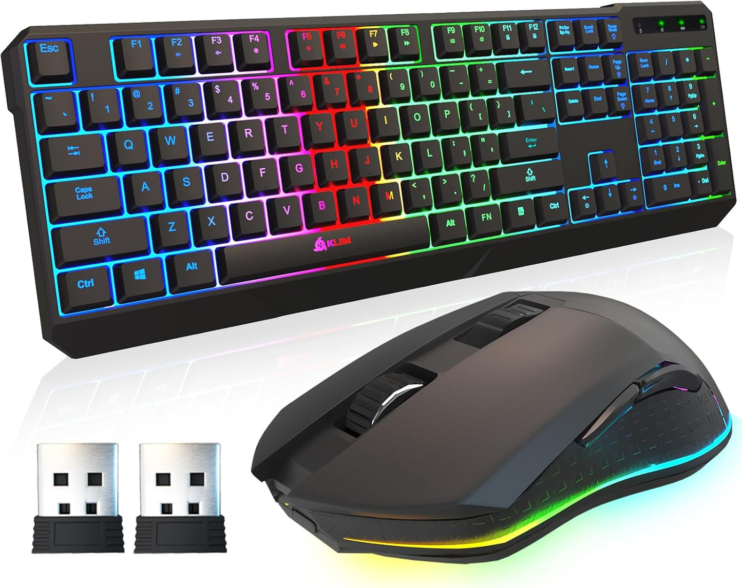 KLIM Chroma Wireless Gaming Keyboard RGB New - Long-Lasting Rechargeable Battery - Quick and Quiet Typing - Water Resistant Backlit Wireless Keyboard for PC PS5 PS4 Mac - Black