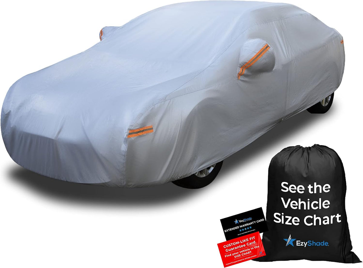 EzyShade 10-Layer Car Cover Waterproof All Weather - See Vehicle Size-Chart - Car Covers for Automobiles & Car Snow Cover - Full Exterior Covers - Winter Rain Sun SUV Sedan. Size A4 (See SizeChart)