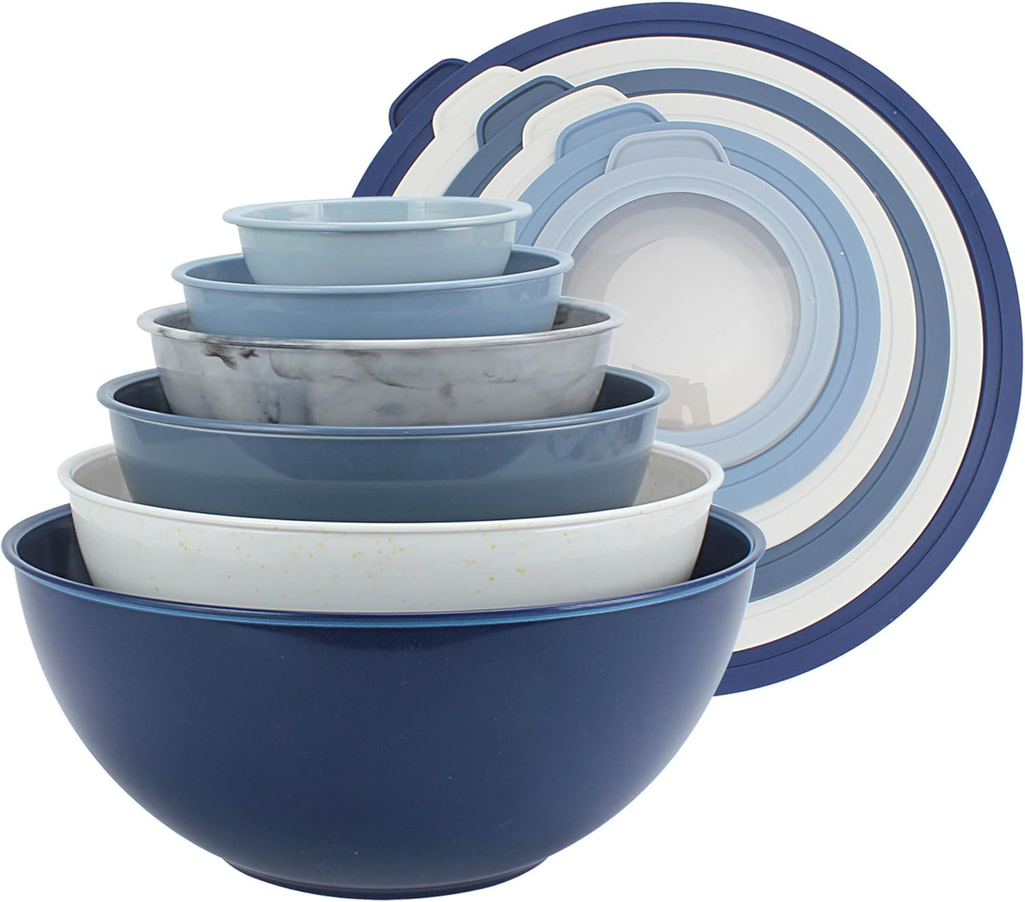 COOK WITH COLOR Mixing Bowls with TPR Lids - 12 Piece Plastic Nesting Bowls Set Includes 6 Prep Bowls and 6 Lids, Microwave Safe Mixing Bowl Set (Mint)