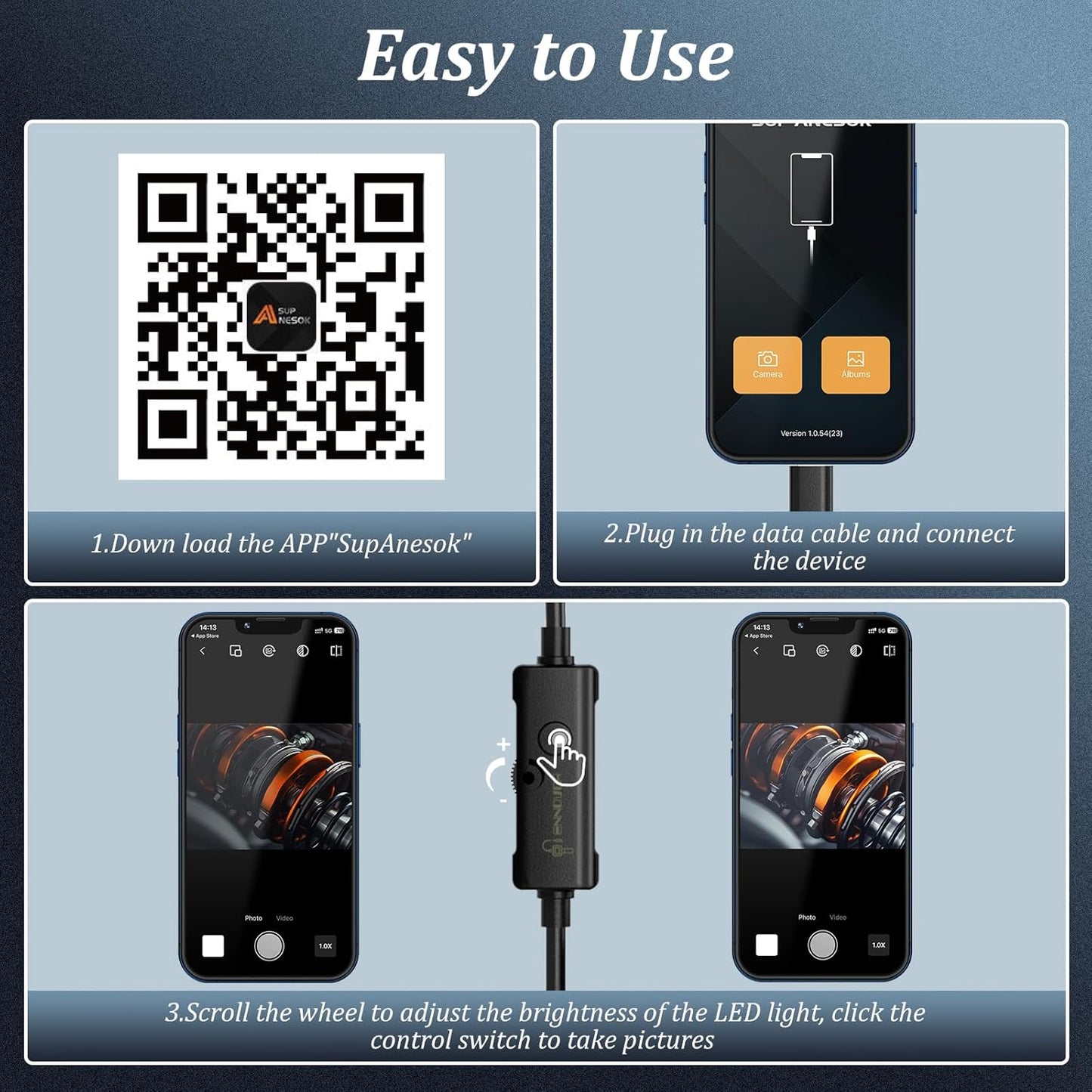 Endoscope Camera with Light, Ennovor 1920P HD, Endoscope Inspection with 8 Adjustable LED Lights, Borescope with Flexible Rigid Snake Camera, IP67 Waterproof and No WiFi Required, for Android iOS