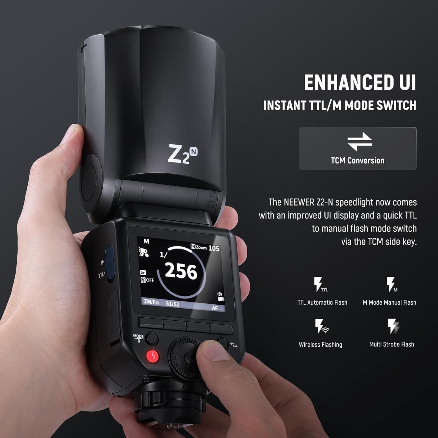 NEEWER Z2PRO-C 2.4G TTL Round Head Flash Speedlite Compatible with Canon, Wireless Compatible with Godox, Upgraded UI, 76Ws 1/8000s HSS, TTL/M TCM Switch, 7.2V/3000mAh Battery, 600 Full Power Flash