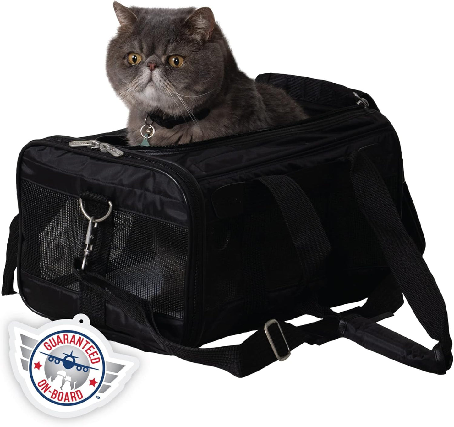 Sherpa Original Deluxe Travel Bag Pet Carrier, Airline Approved & Guaranteed-On-Board - Mesh Panels & Spring Frame, Locking Safety Zippers, Machine Washable Liner - Charcoal Gray, Medium