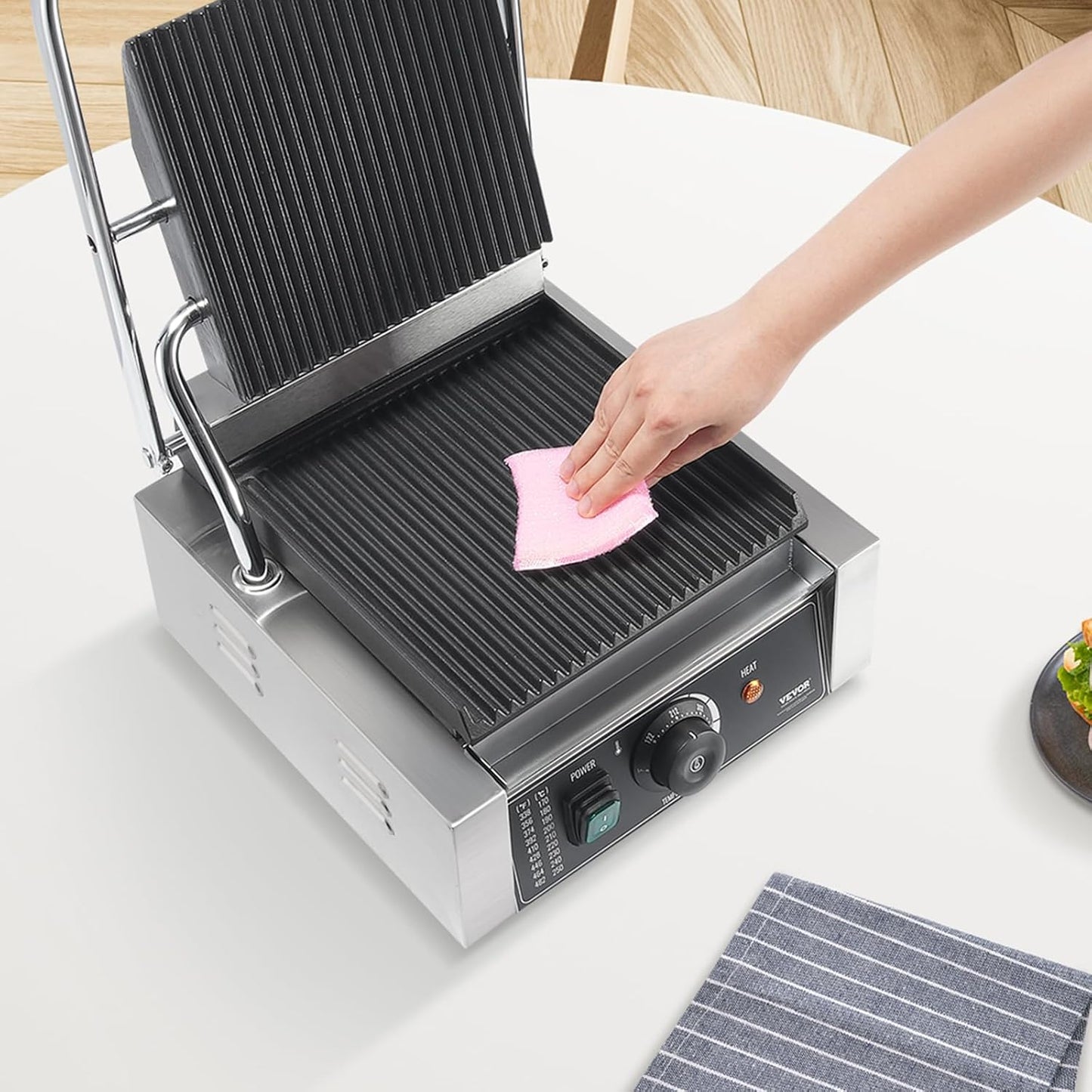 VEVOR 7 IN 1 Electric Contact Grill,1800W Indoor Panini Press Griddle,Stainless Steel Teppanyaki Grill with Nonstick&Removable Iron Plate, 0-446℉ Adjustable Temp Control,LCD Display,110V