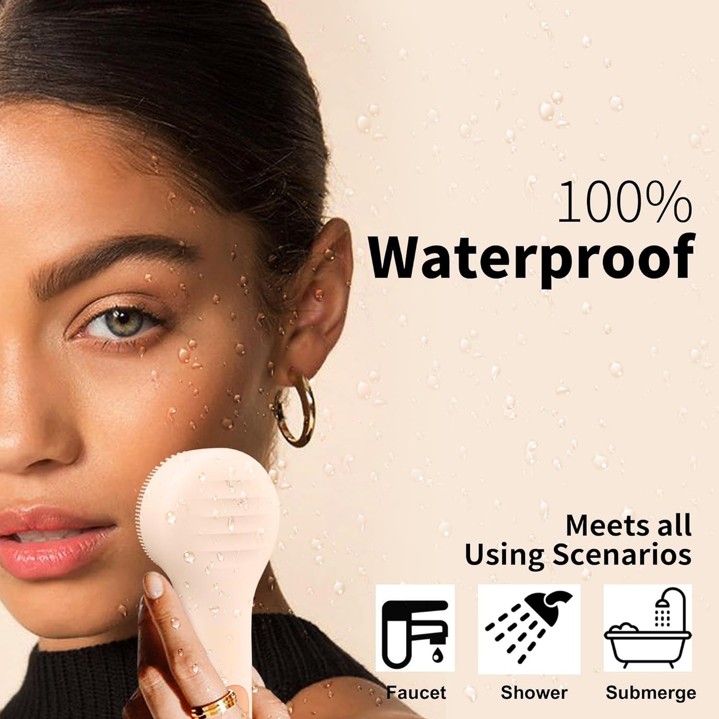 Silicone Face Scrubber, NågraCoola CLIE 2.0 Facial Cleansing Brush, Rechargeable, Waterproof Face Scrub Brush for Cleansing, Exfoliating, Massaging, Electric Facial Exfoliator for Women & Men - Black