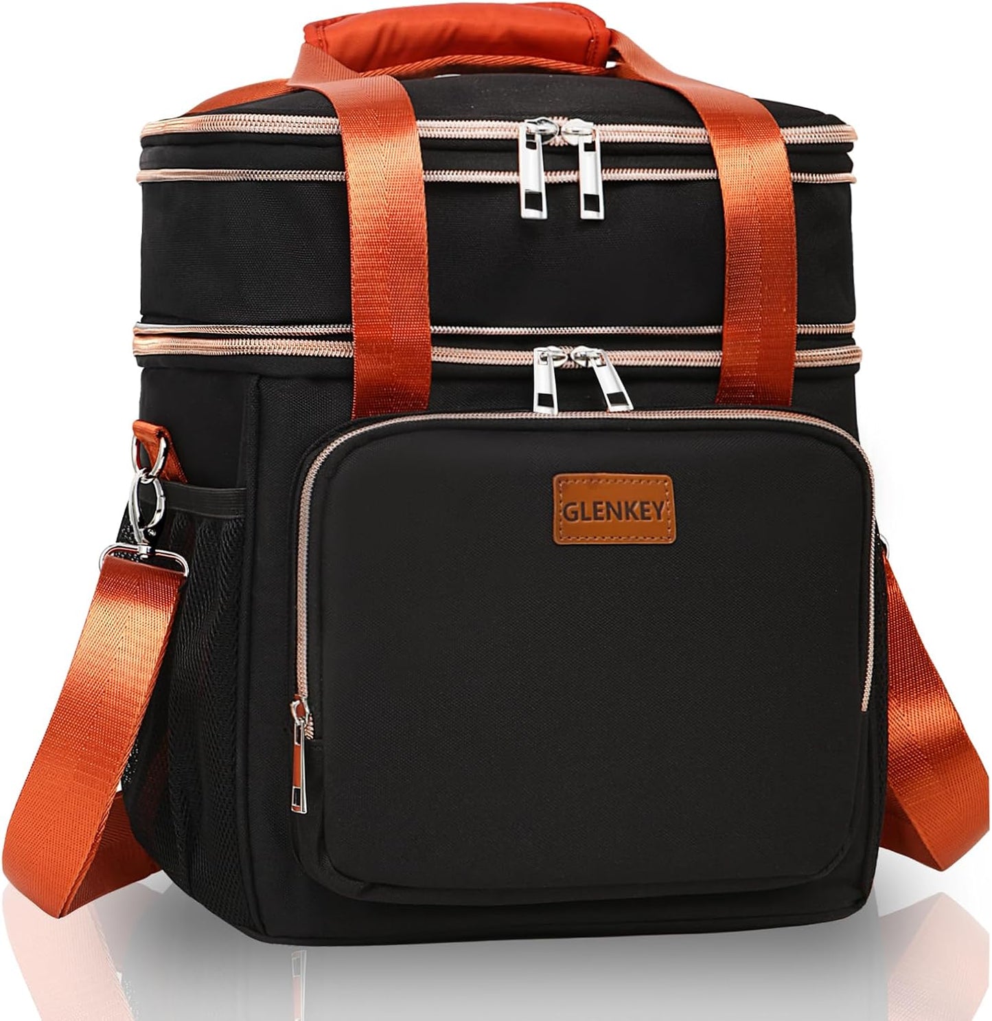 Expandable Large Lunch Bag, Double Deck Insulated Lunch Box Leakproof Durable Soft Cooler Bag for Men Women Adults Work Construction Beach Picnic Daytrip,16L,Black, GLENKEY