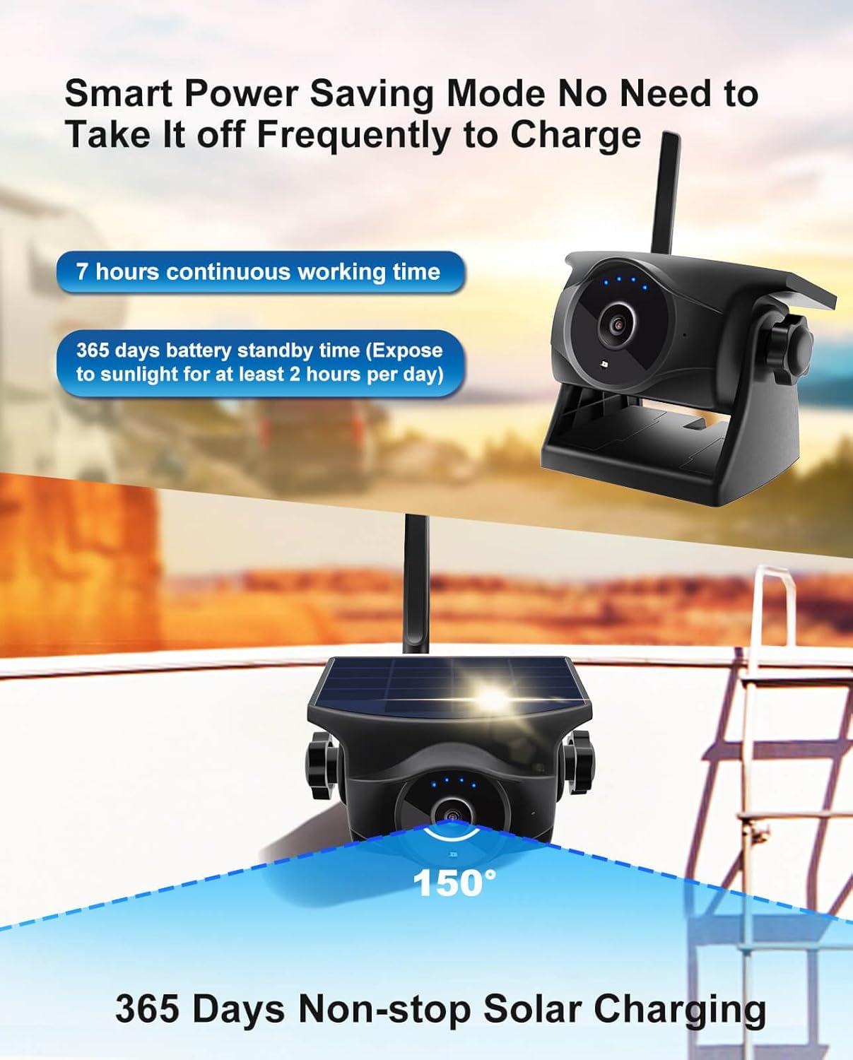 STONVUE 1080P Solar Wireless Backup Camera -Magnetic Hitch Rear/Front Camera with Night Vision, 365-Day Standby, Waterproof, Rechargeable Battery for Horse Trailer RV Truck Car for Phone Pad Android