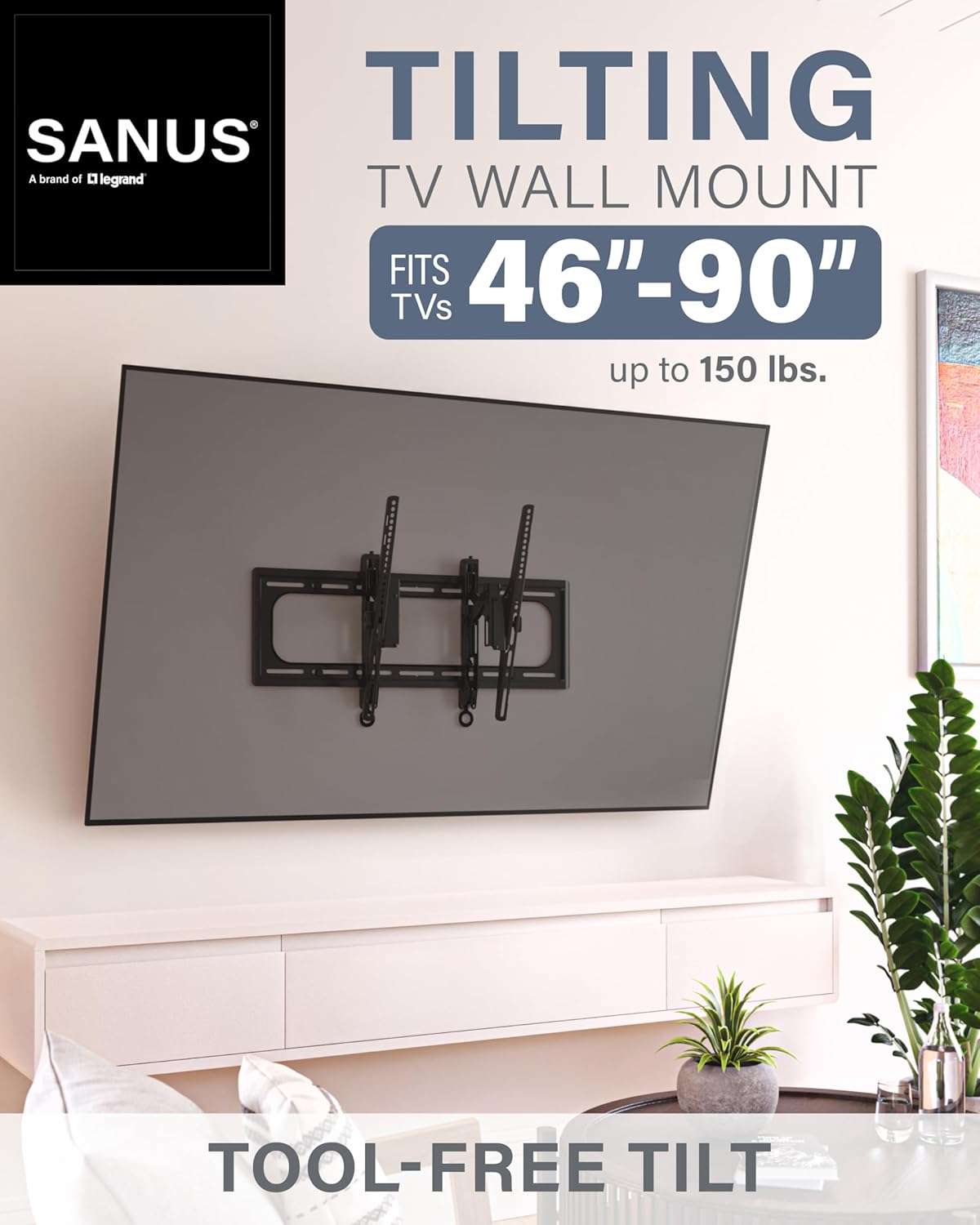 SANUS Advanced Tilt Premium Universal TV Wall Mount for 46” to 90” Flat-Panel TVs - Low Profile, Smooth Extension & Easy to Install - Model VLT6-B1