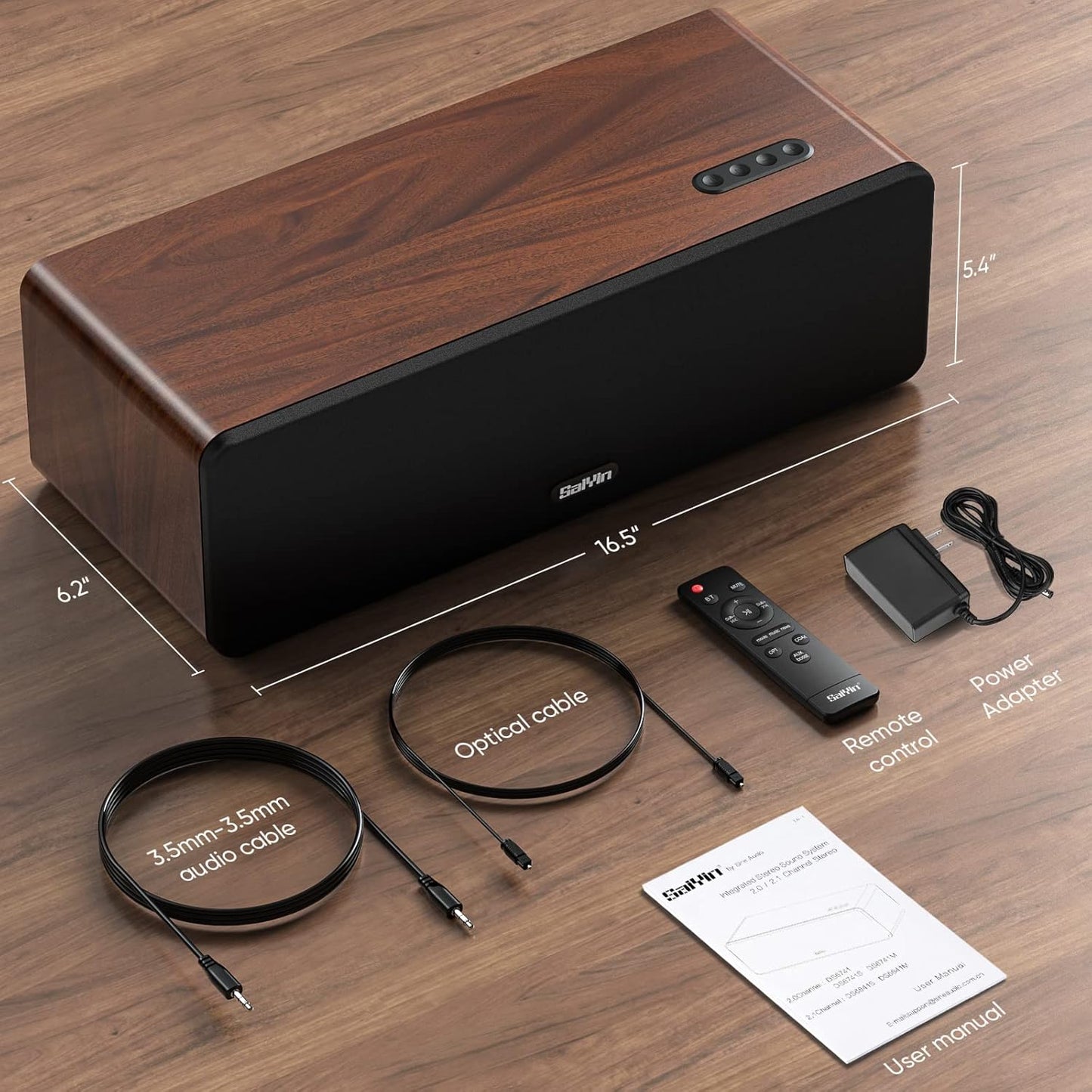 Saiyin Compact Sound Bar,40 Watts Small Soundbar for TV,Surround Sound System TV Sound Bar Speakers with Bluetooth/Optical/AUX Connection for PC/Gaming/Projectors,17inch