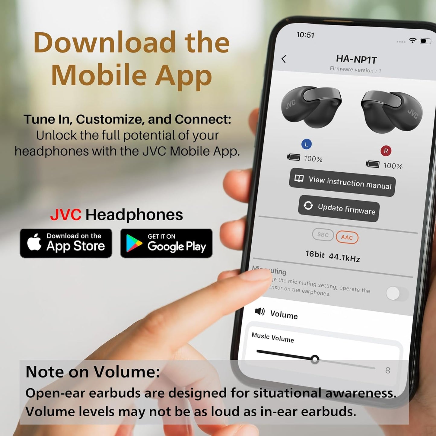 JVC nearphones Open Ear-Cuffs Wireless Headphones with Clasp Mechanism, Multipoint, Single Ear use, BT 5.3, Long Battery Life (up to 24 Hours) - HA-NP1T-A Teal Blue