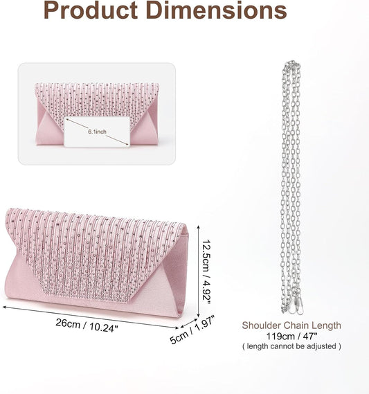DTGN Evening Bags Clutch Purses for Women Formal, Purse Handbag Crossbody Bag Rhinestone Shoulder Bag for Wedding Party - PuriLite