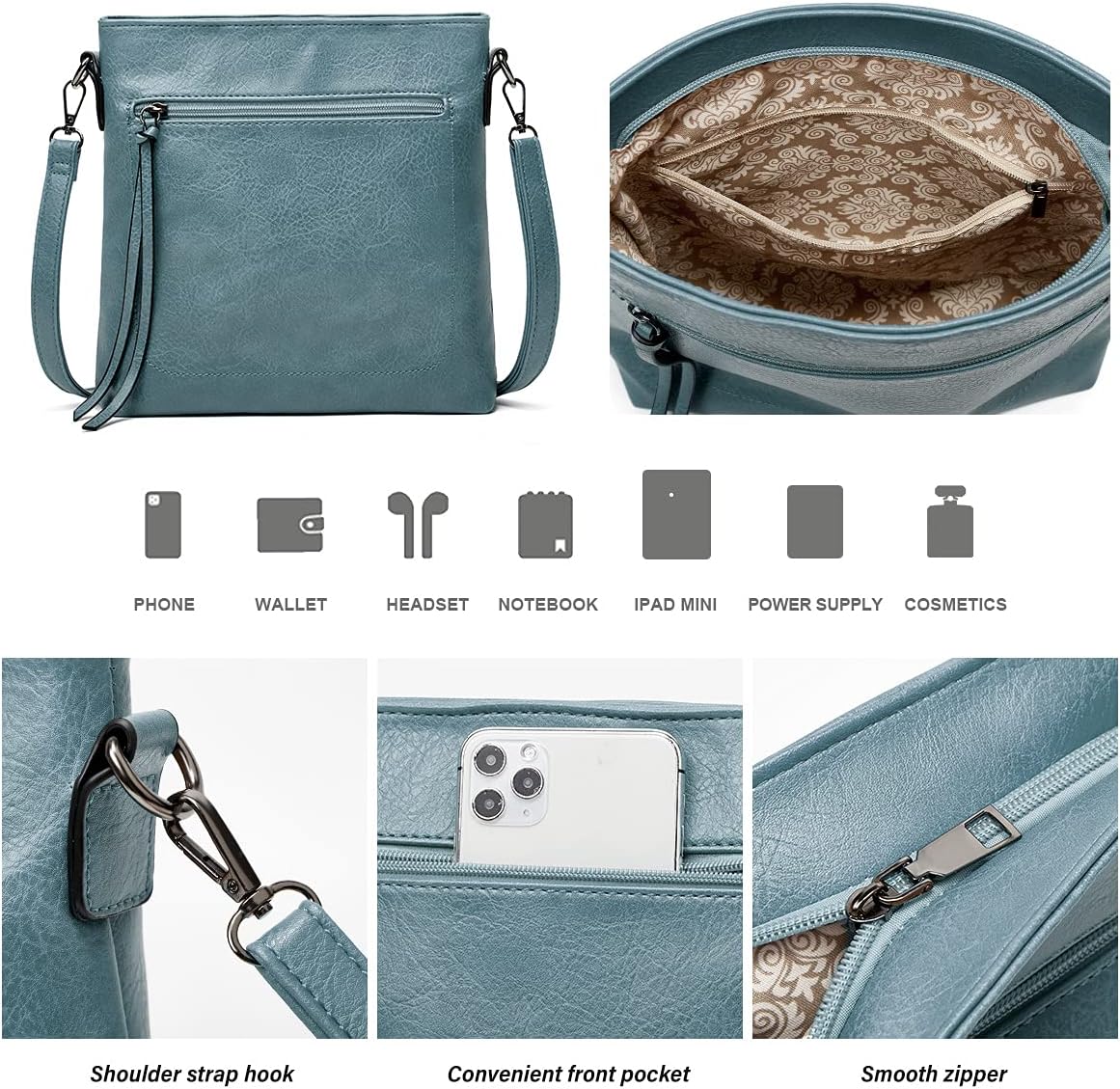 Ashioup Hobo Bags for Women Soft PU Leather Shoulder Bag Vintage Slouchy Handbag with Zipper - PuriLite