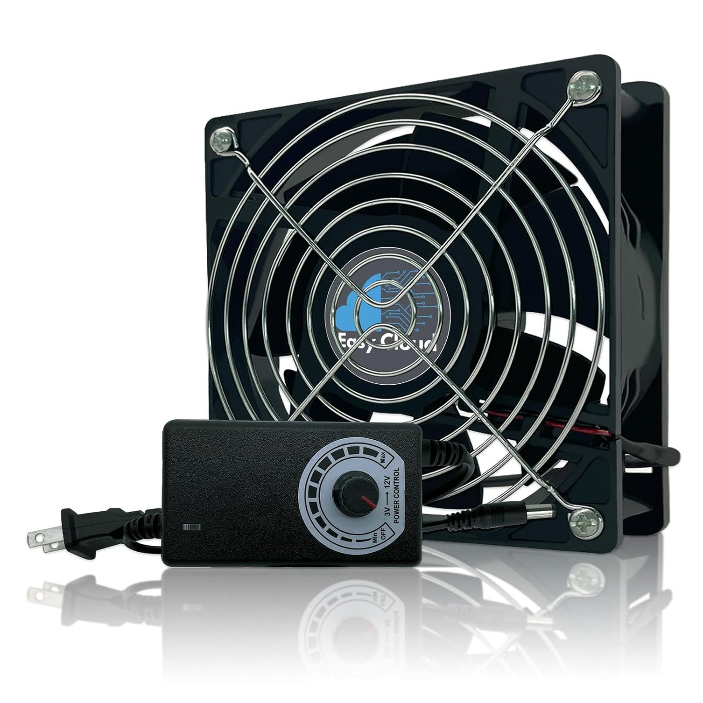 120mm Case Fan with Variable Speed Controller 3V to 12V, Axial Computer Fan with AC Plug 110V 120V 220V, Quiet Brushless USB Fan for PC Computer Cooling Biltong Box Cabinet Receiver Xbox DVR, 2 Pack - PuriLite