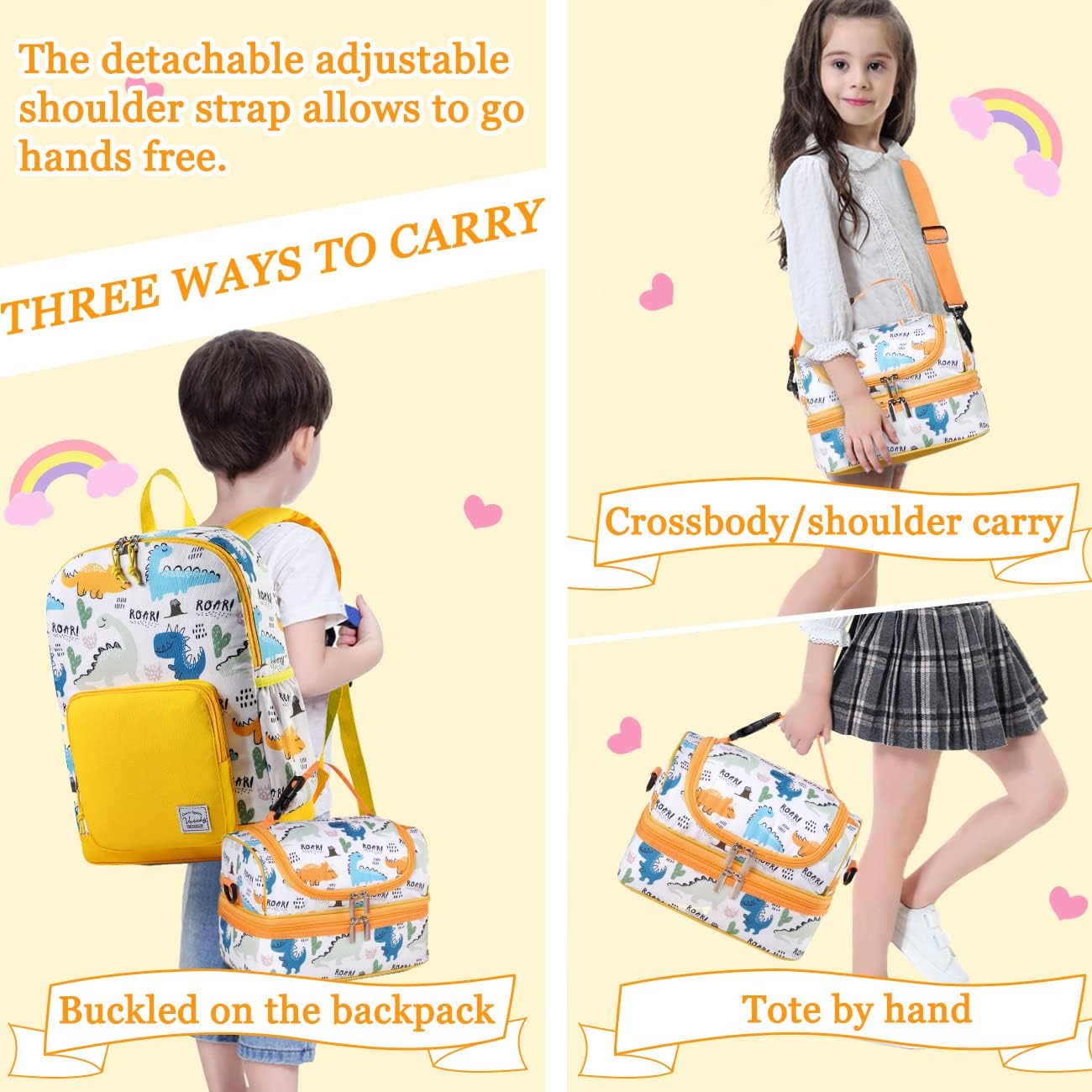 VASCHY Lunch Box Bag Men, Insulated Two Compartments Bento Cooler Bags for Adults/Women/Kids for School,Daycare,Kindergarten,Picnic Black