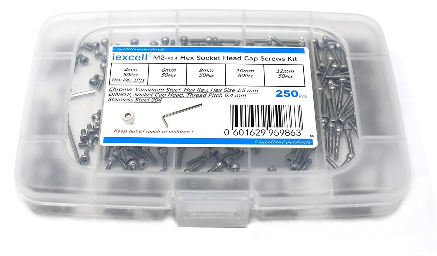 iexcell 25 Pcs M6 x 20mm Thread Pitch 1 mm Stainless Steel 304 Hex Socket Head Cap Screws Bolts Kit