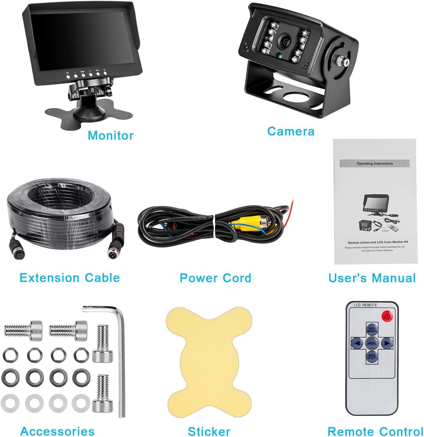 Truck Backup Camera kit,Waterproof Night Vision Rearview Camera cab cam with 7 inch Monitor+ 4 PIN Camera Cable for Bus/Van/Trailer/RV/Camper/Motor Home/Pickup/Harvester/5th Wheel Vehicles(12-24V)