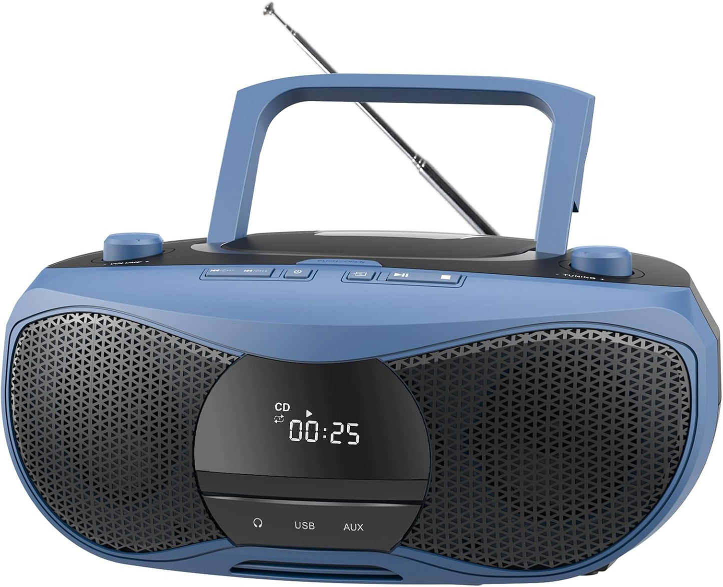 LONPOO Portable CD Player | Stereo Bluetooth Boombox | FM Radio Turn Knob | Auto Lid Open Button | Big LCD Display | Concealed Ports of USB/AUX/Earphone | Rear Power Protection Button (LP-D12)