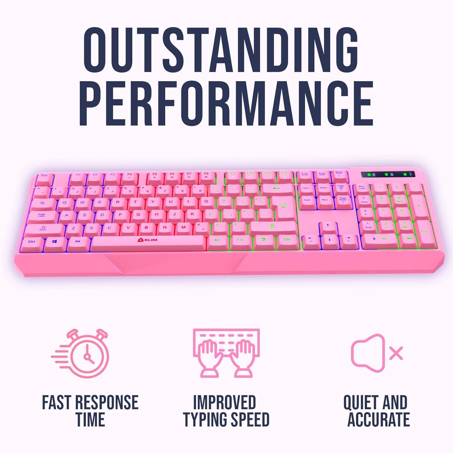 KLIM Chroma Wireless Gaming Keyboard RGB New - Long-Lasting Rechargeable Battery - Quick and Quiet Typing - Water Resistant Backlit Wireless Keyboard for PC PS5 PS4 Mac - Black