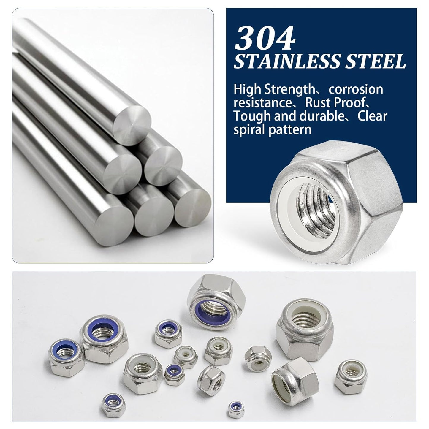 Vifmy 110 Pack 1/4"-20 Inch Lock Nuts,304 (A2-70) Stainless Steel Nylon Insert Locknuts,Standard Inch Thread Nylock Nuts for Bolts