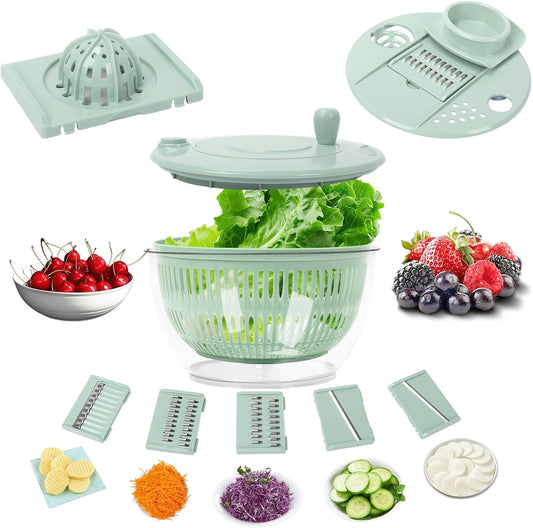 Domigard 5.3 Qt Salad Spinner Large Lettuce Spinner, 10 in 1 Multifunction Vegetable Dryer with 5 Blades, Fruit Washer Spinner with Transparent Bowl