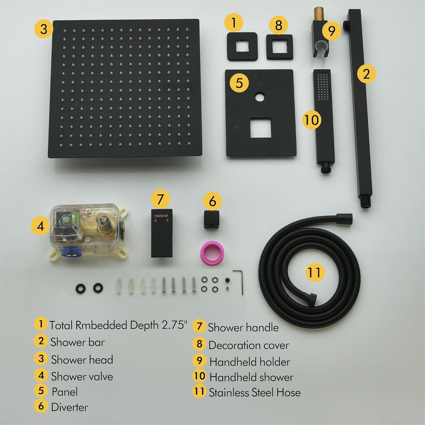 Fransiton Shower System Rain Shower System Set Ceiling Mounted, Rainfall Shower Head with Handheld, Bathroom Shower Kit (Valve Included) (8" - Wall Mount, Matte Black)