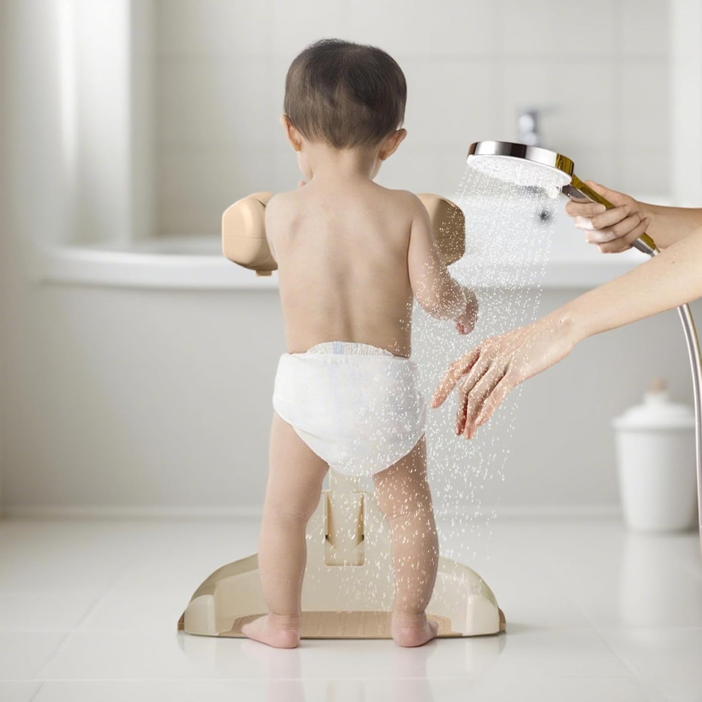Baby Shower Stand, Adjustable Height & Non Slip Baby Bath Support With Safety Lock, Foldable & Portable Toddler Shower Stand For Kids 6 Months+