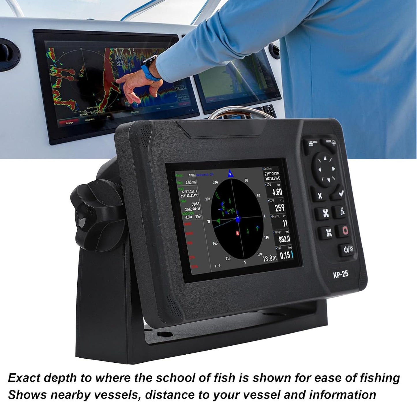 Xiuganpo Chart Plotter Marine, IP66 Waterproof Marine Plotter Marine Navigator with 5in Color TFT LCD Screen, Accurate Fish Finders Depth Finders for Boats, Safety Alarm System, Xiuganpou2qnid569t