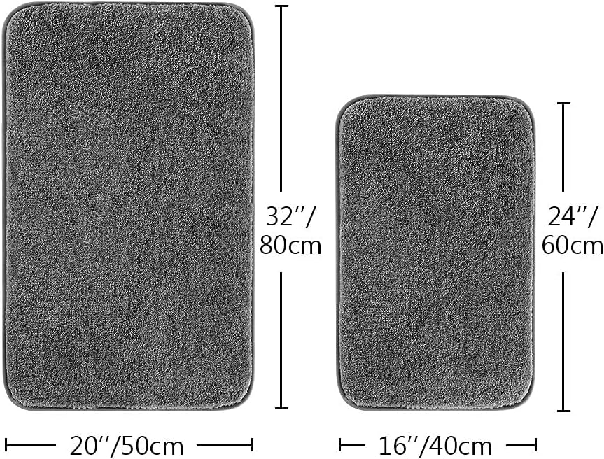 Bathroom Rugs Set 2 Pieces - Bath Rugs Ultra Soft Absorbent Non-Slip Fluffy Thick Microfiber Cozy Bath Mats Set for Tub Shower Bathroom Floors Accessories, 20"x32" & 16"x24" Set of 2 (Beige)