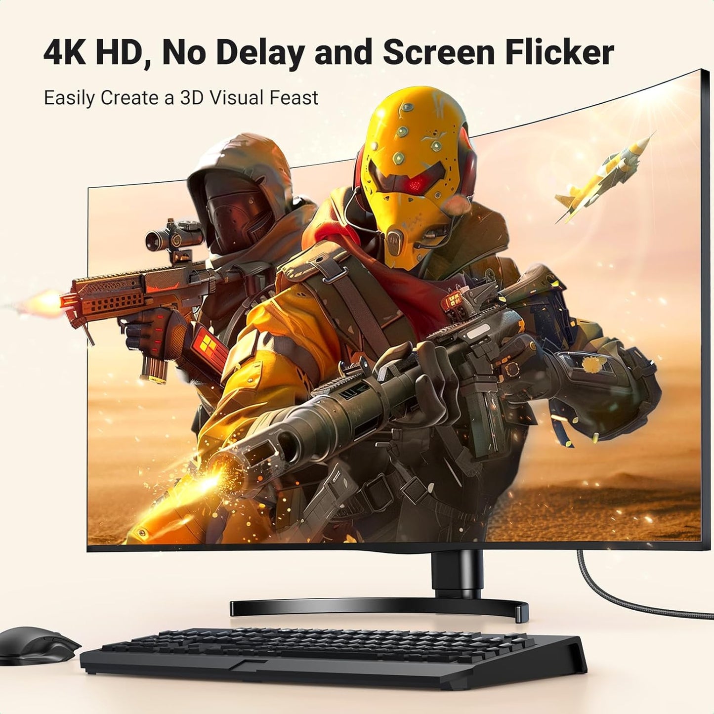 UGREEN 4K DisplayPort to HDMI Cable 1080P@120Hz, DP 1.2 Cord Alu Braided Unidirectional Compatible with Monitor, Desktop, HDTV, Laptop, AMD, NVIDIA, 6FT